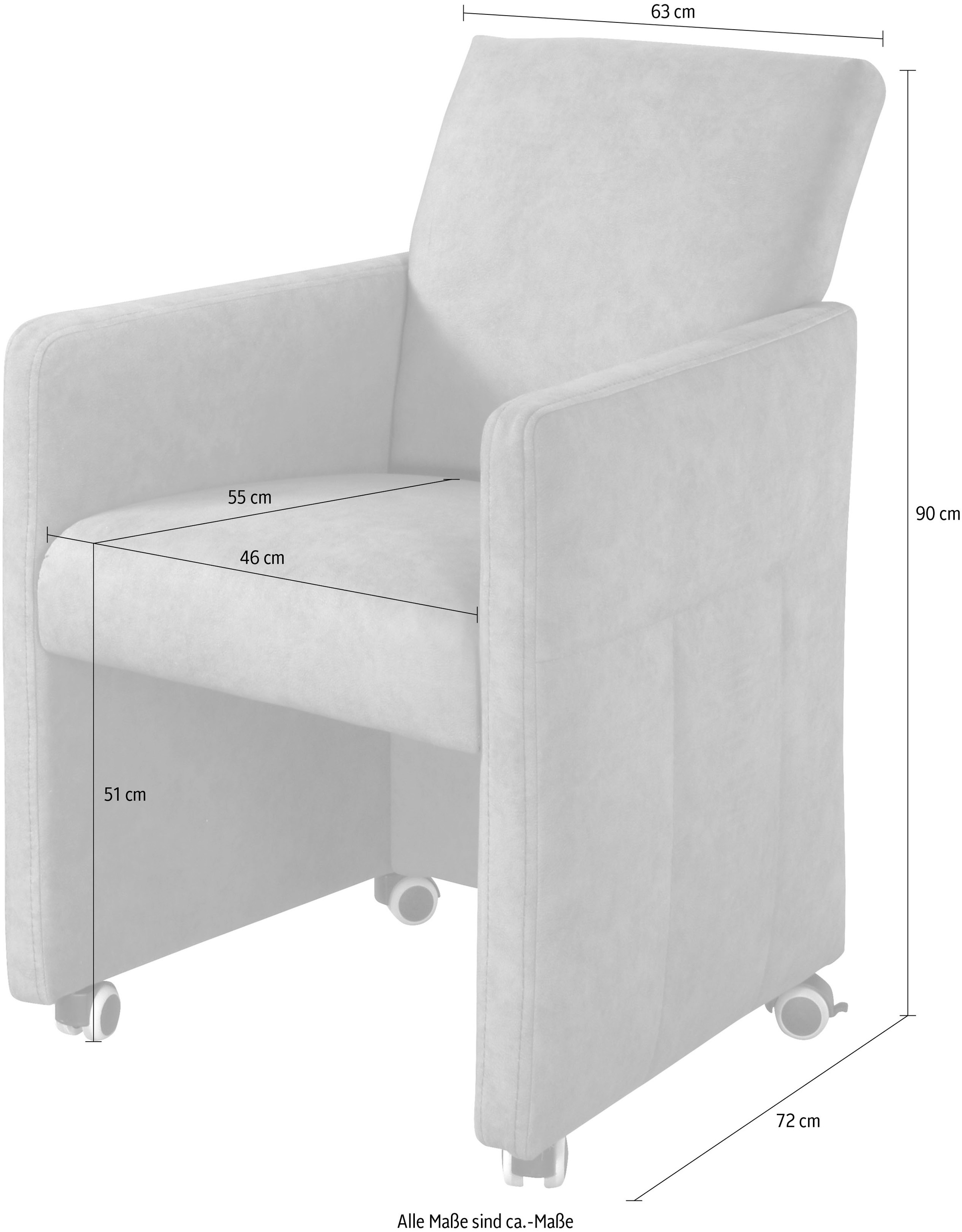 exxpo - sofa fashion Esszimmersessel, Loungesessel auf Rollen, schmale Armlehnen, bequem