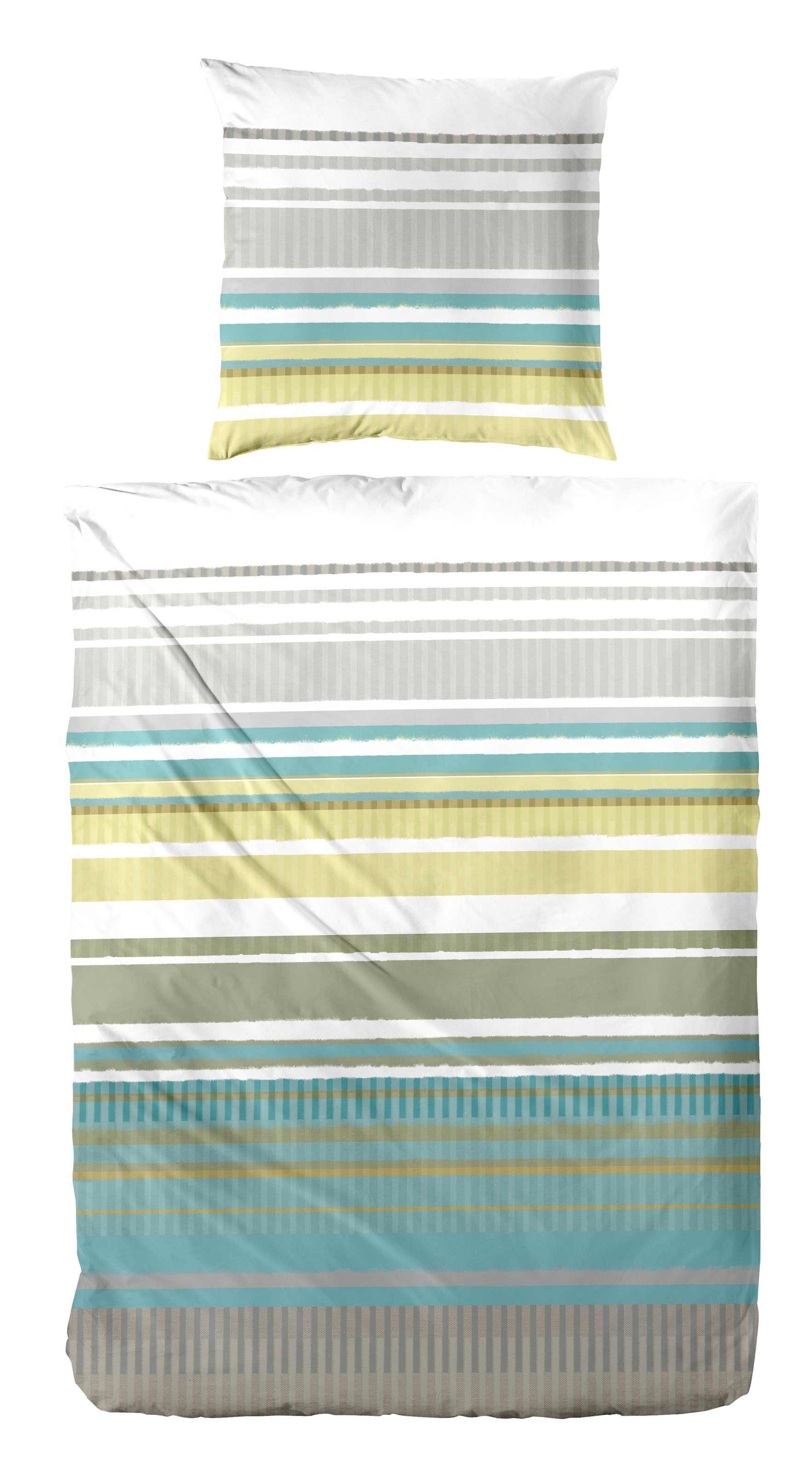 "Bettwäsche PRIMERA ""Perkal-Bettwäsche Summer Stripe"", grün, B/L: 135cm x 200cm, 1 Stk., 1 Stk., Perkal, B/L: 80cm x 80cm, 2 Stk., Perkal