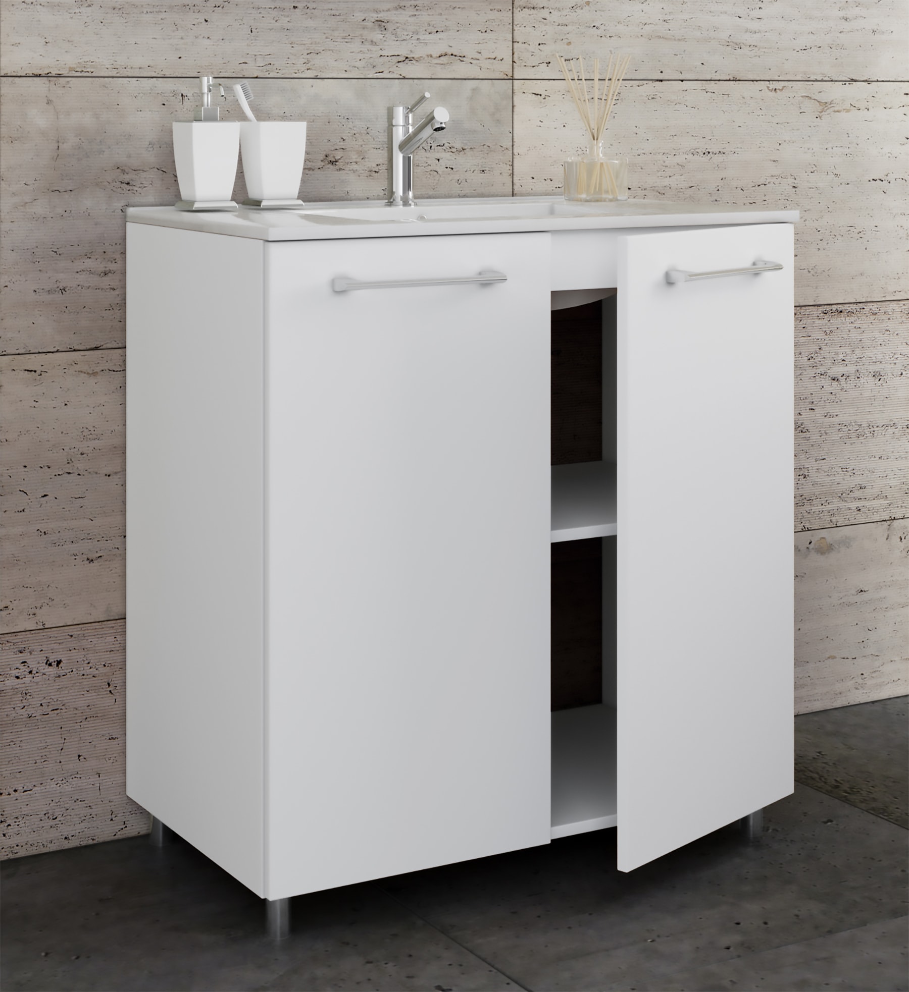 VCM Waschtisch »2-tlg. Stand Waschplatz Waschtisch Badinos Drehtür« 2 Stk. tlg.