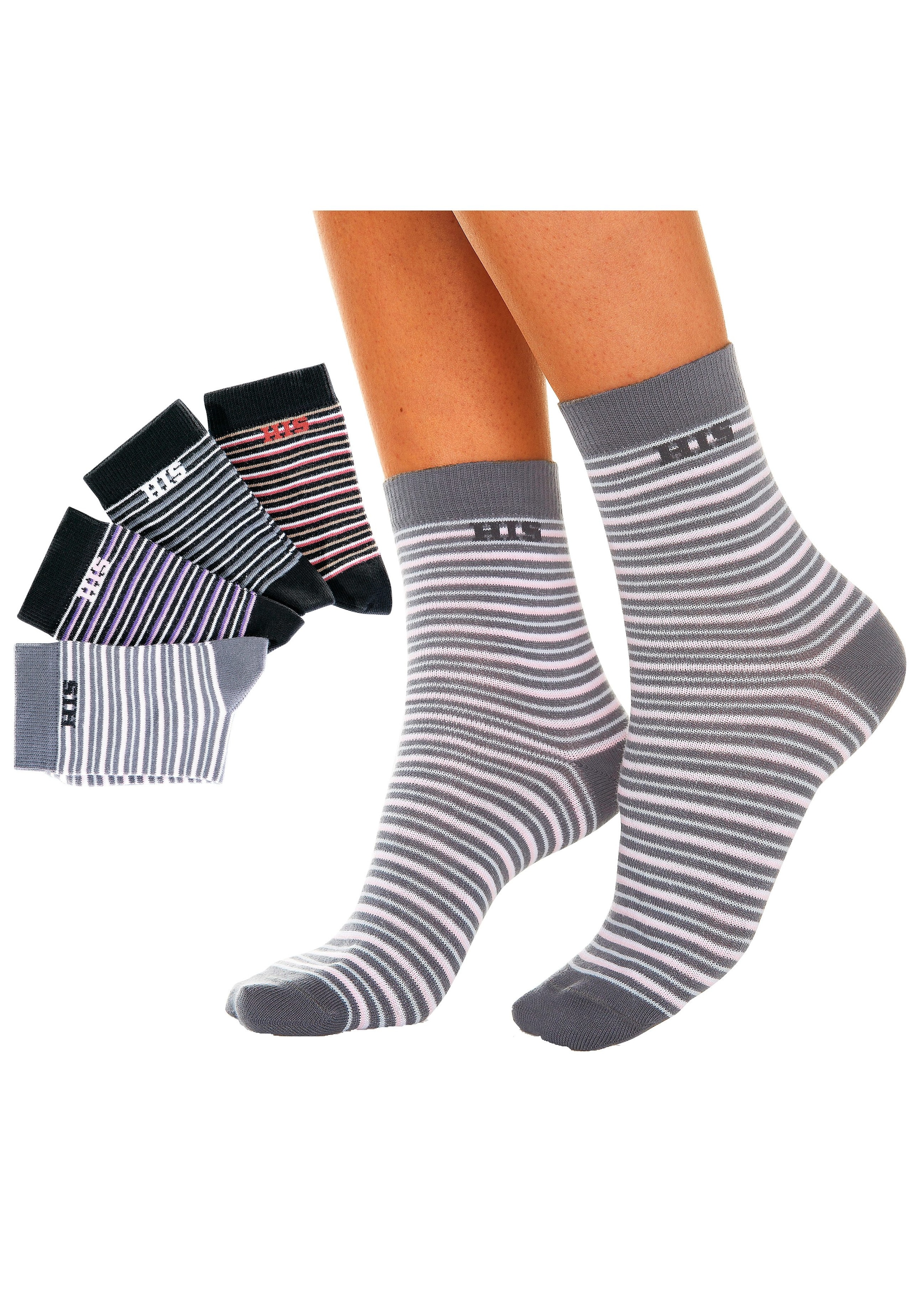 H.I.S Basicsocken, (Packung, 4 Paar), mit eingestricktem Markenlogo