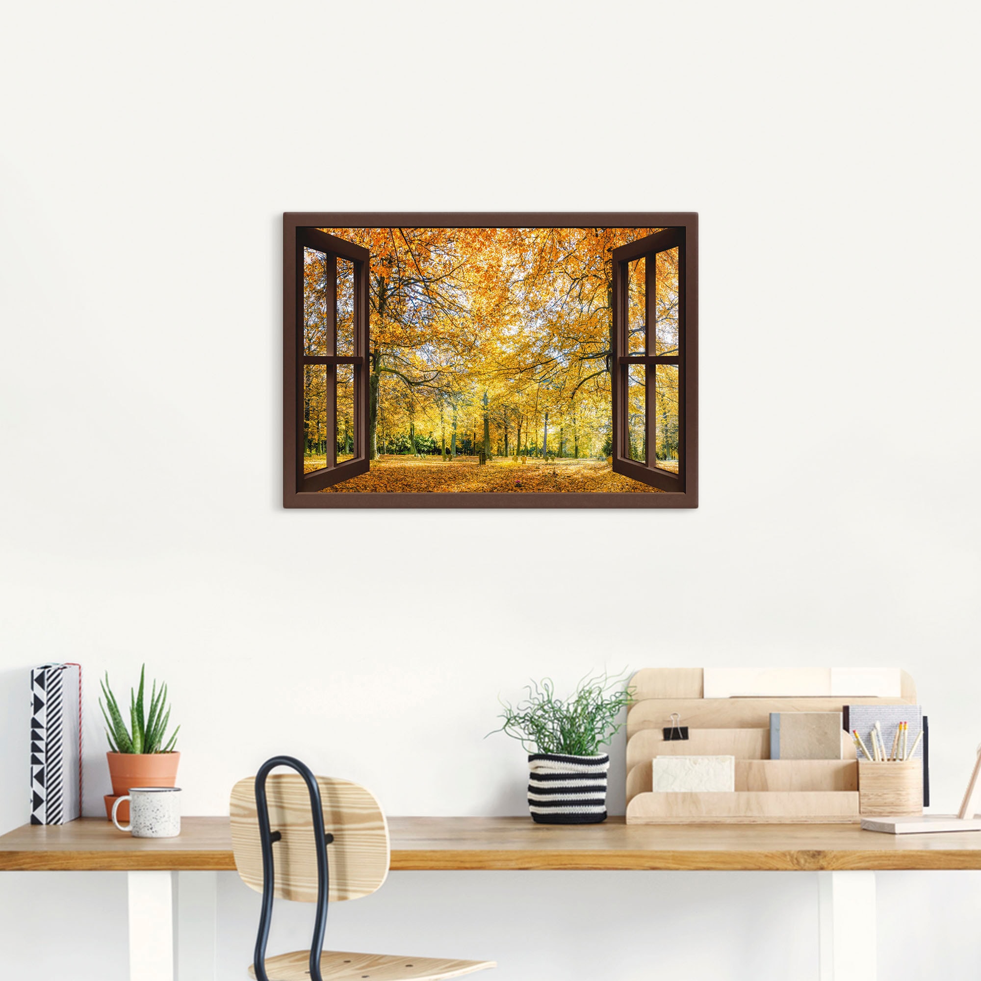 Artland Wandbild »Fensterblick - Herbstwald Panorama«, Fensterblick, (1 St.), als Leinwandbild, Poster, Wandaufkleber in verschied. Größen