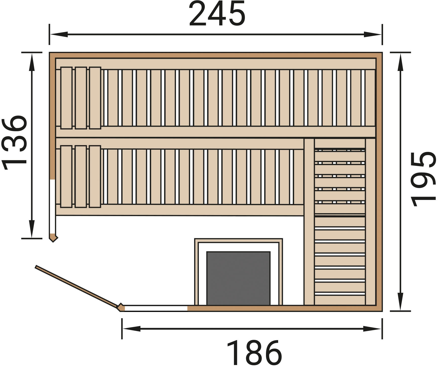 weka Sauna »Design-Sauna KEMI Eck 2«, Blockbohlen, vorgef. Elemente, Fensterelement, mod. Ganzglastür
