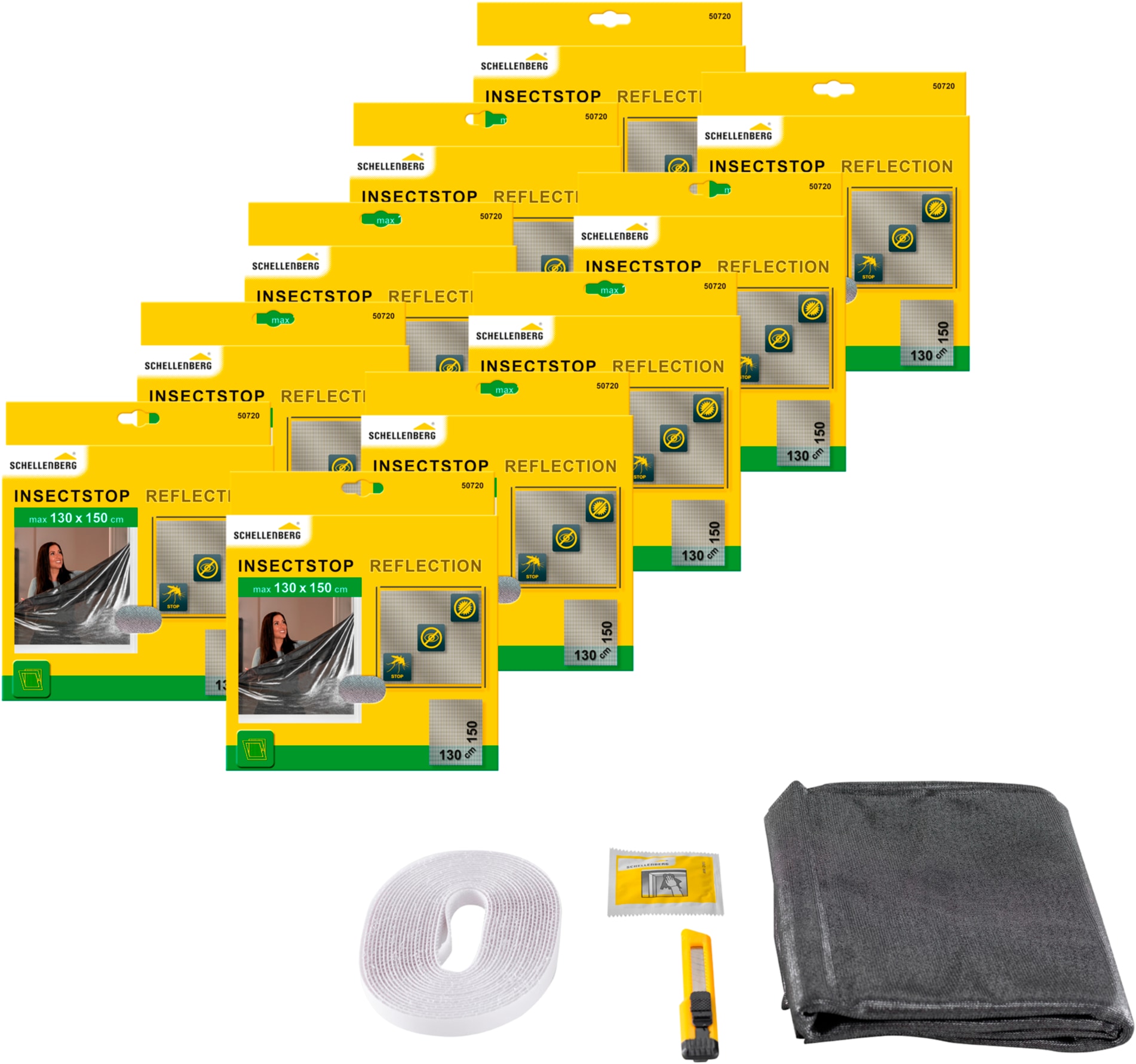 SCHELLENBERG Fliegengitter-Gewebe "Reflection, reflektierender Insektenschutz", B/H: 130cm x 150cm, 10er Pack, grau, Insektenschutzgitter, für