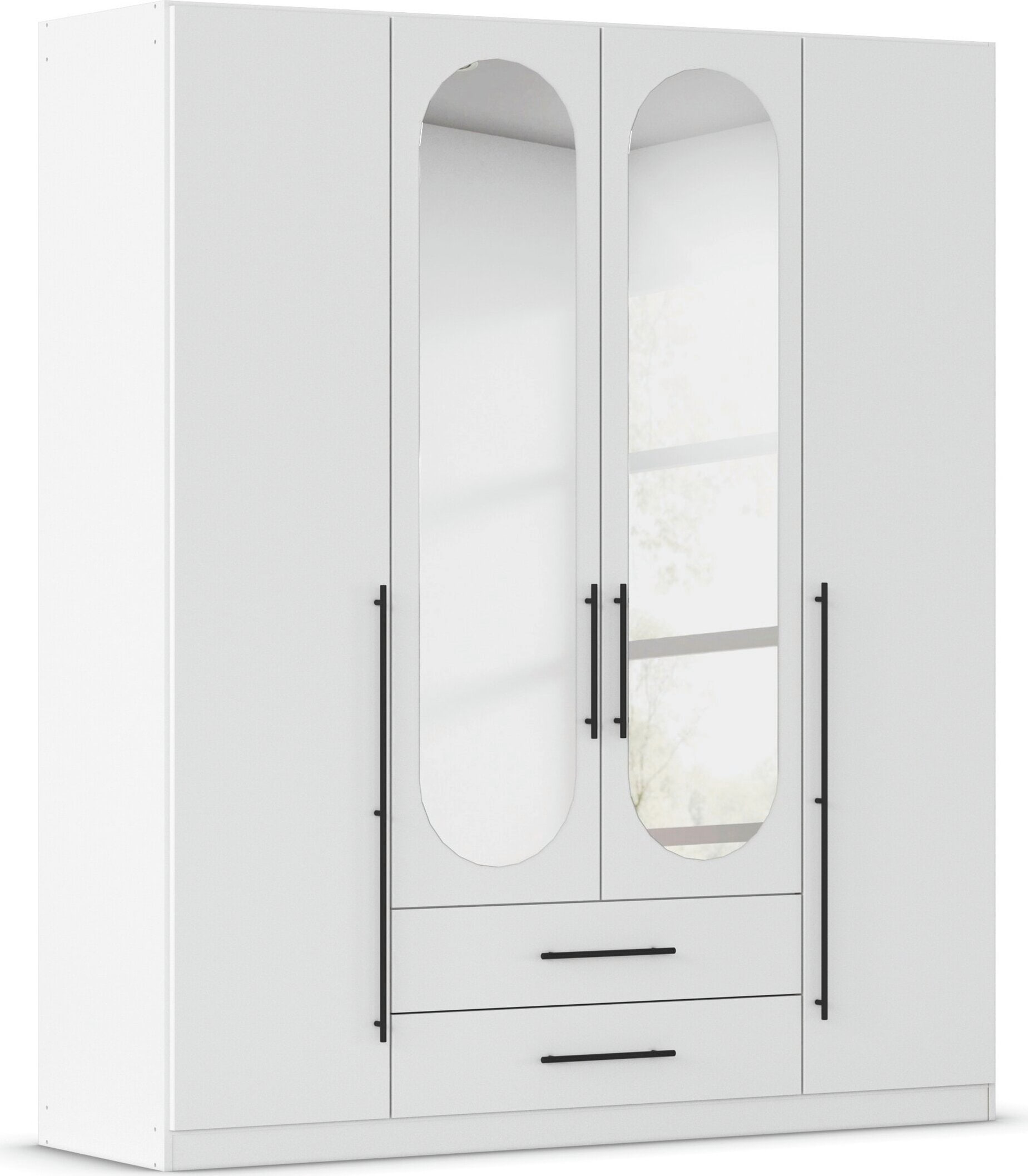 OTTO home Kleiderschrank "Schlafzimmer Schrank Garderobe RONDO Breiten 136/181/226/271 cm" 3 verschiedene Ausstattungen BASIC/CLASSIC/PREMIUM (inkl. SOFT-CLOSE), elegante ovale Spiegelelemente Metallgriffe in Schwarz MADE IN GERMANY