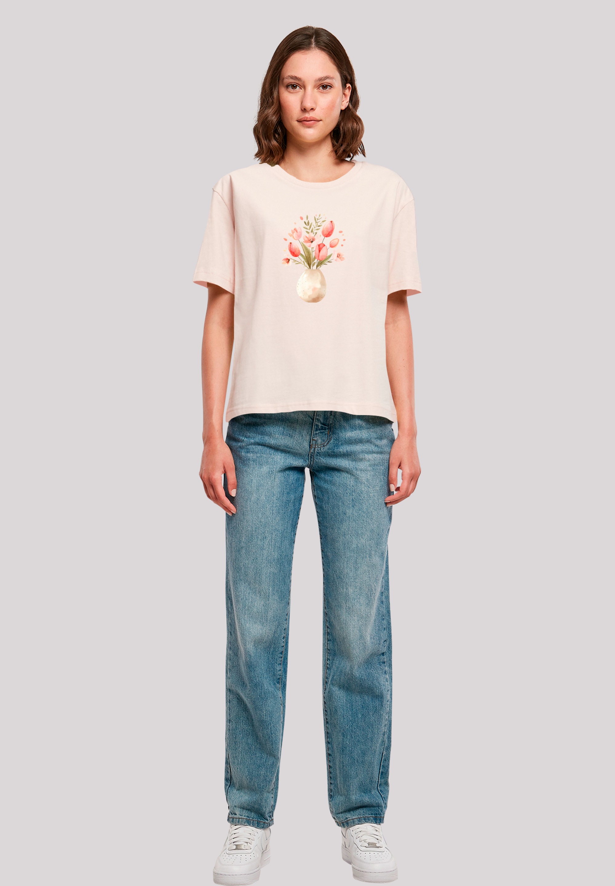 F4NT4STIC T-Shirt »Rosa Frühlingsblumenstrauß in Vase«, Premium Qualität