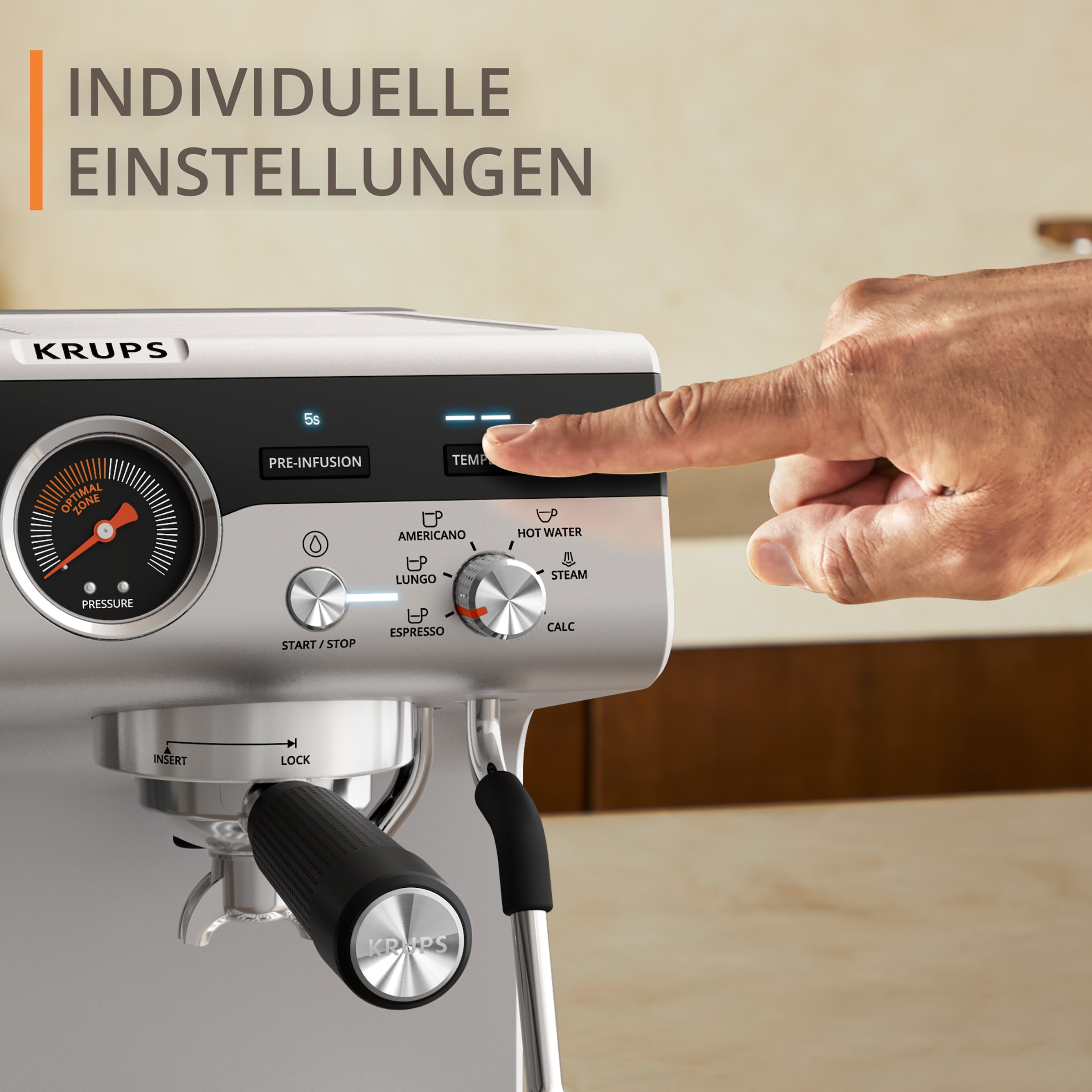 Krups Espressomaschine »XP801T Precision, Siebträger«, mit Mahlwerk, intuitive Bedienfläche, Pre-Infusion-Einstellungen
