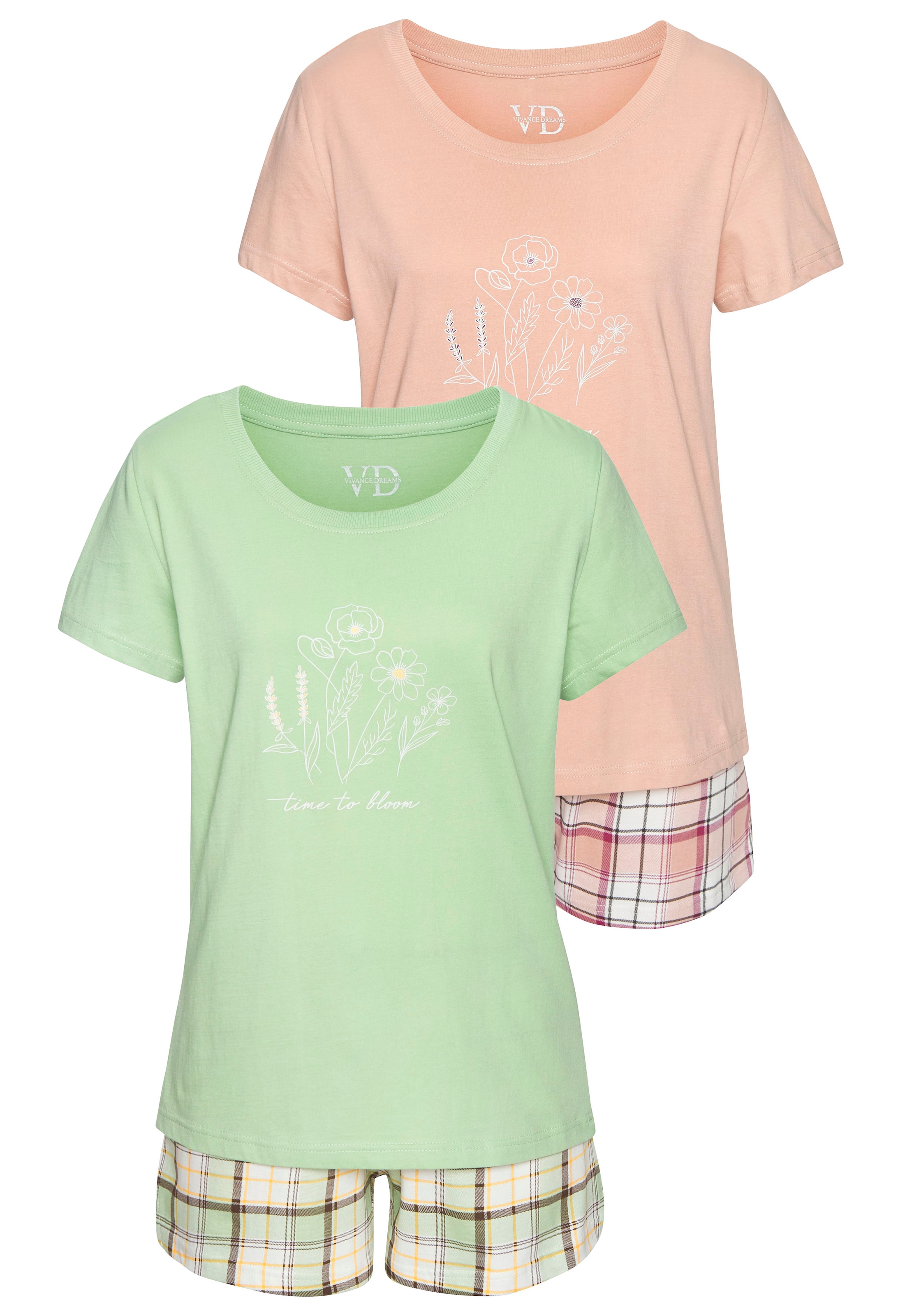 Vivance Dreams Shorty, (Set, 2 Stück), mit karierter Pyjamashorts