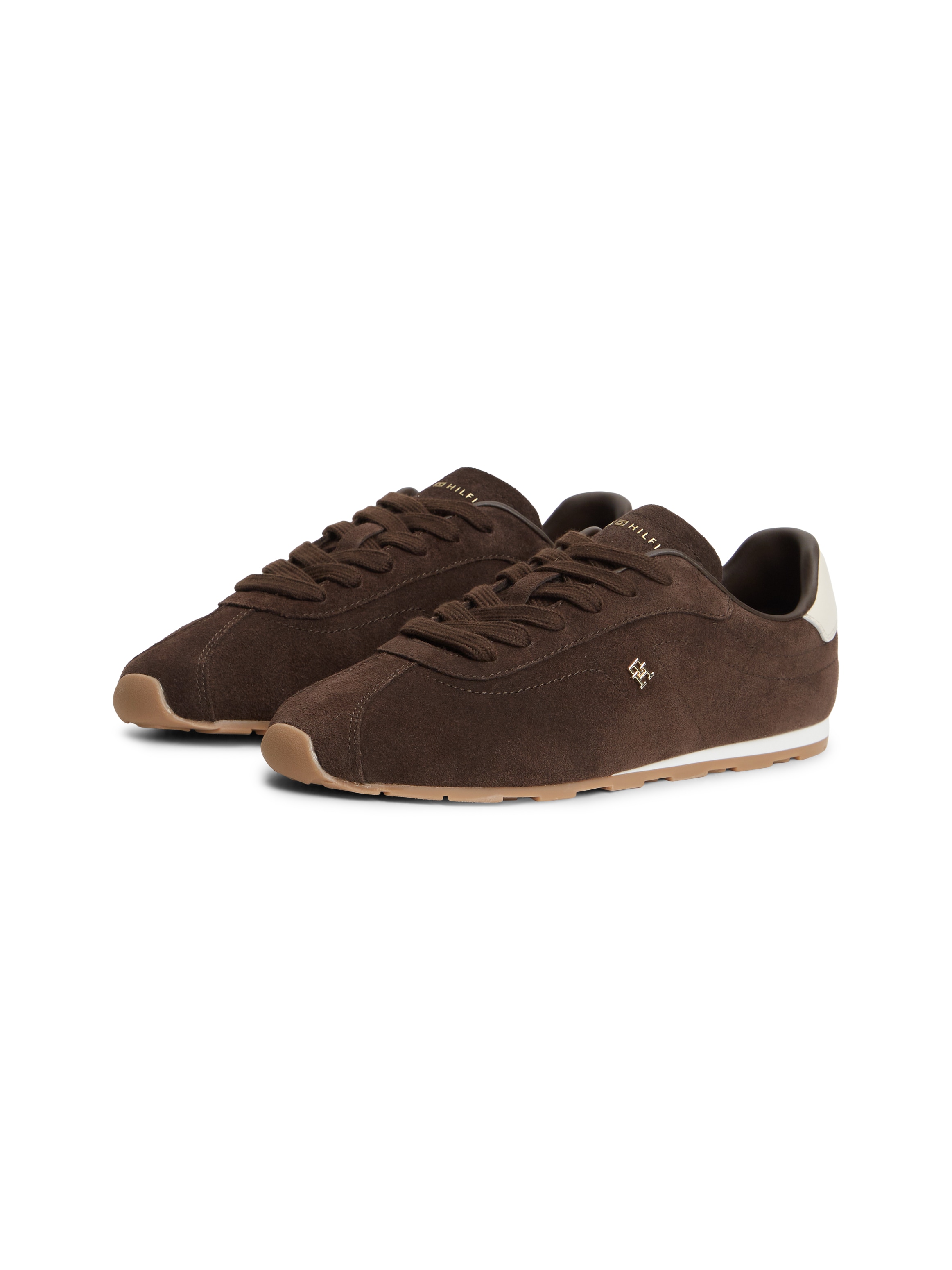 Tommy Hilfiger Sneaker "TH BELLA LOW RUNNER SUEDE" Halbschuh, Schnürer, Freizeitschuh mit kontrastfarbenem Fersenbesatz