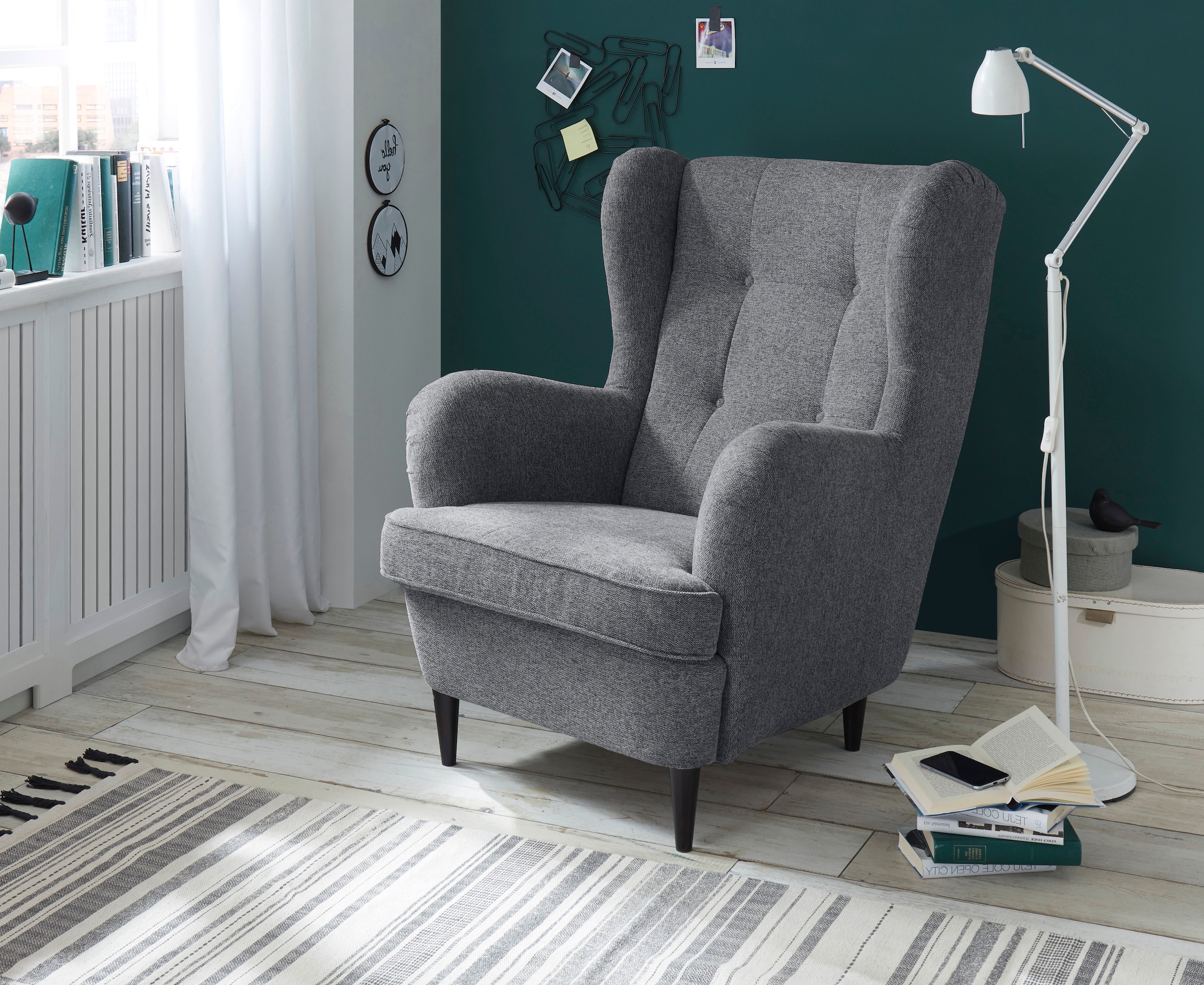 ED EXCITING DESIGN Ohrensessel "Oskar", mit Massivholzfüßen günstig online kaufen
