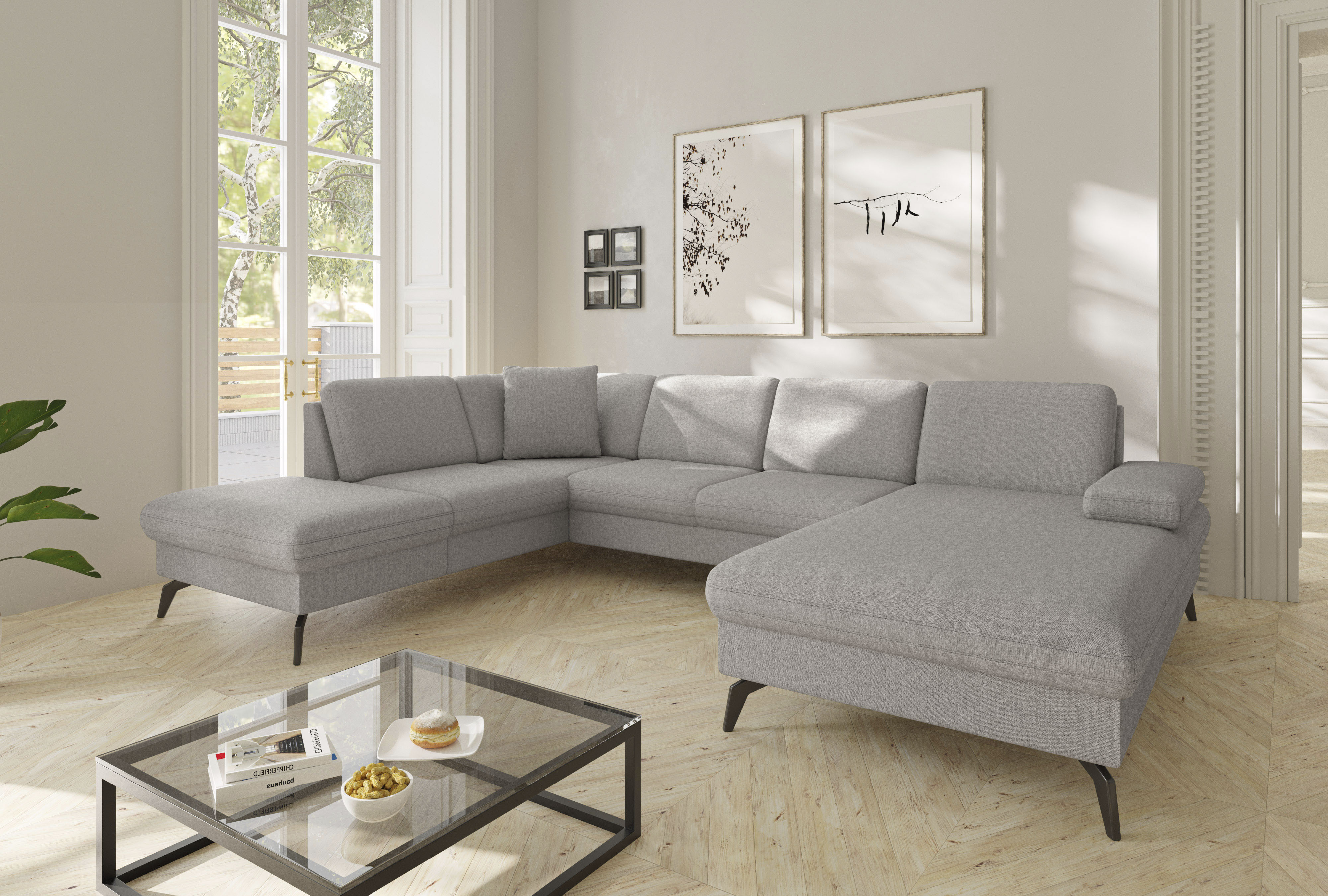 sit&more Wohnlandschaft "Morris Jubi U-Form, B: 300 cm, Armteilverstellung" optional mit Bettfunktion, 1 Zierkissen, komfortable Sitzhöhe 44 cm