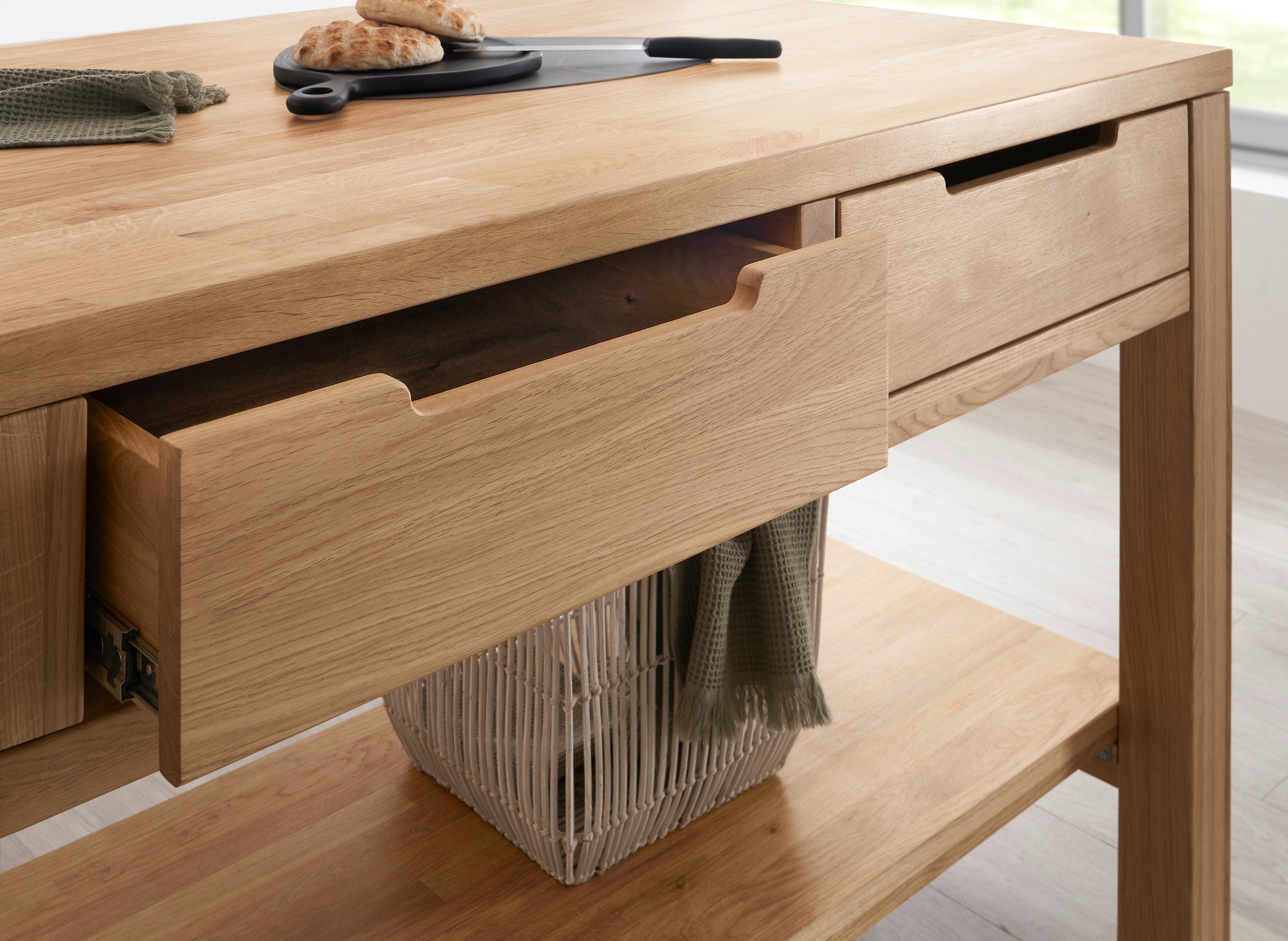 BASIC by Balculina Kücheninsel »Ponza, Kücheninsel BxHxT 180x91x90 cm«, Breite 180cm, Massivholz, Softclose und Vollauszug