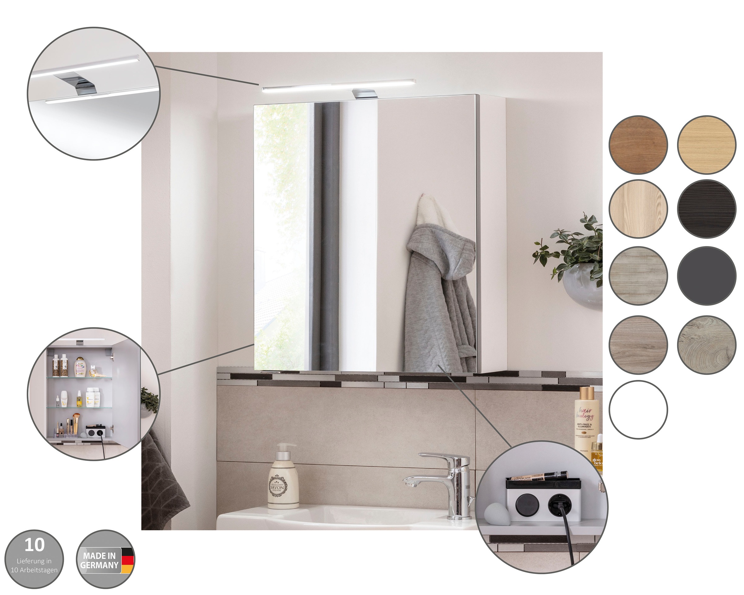 Thumbnail - FACKELMANN Spiegelschrank "SBC" Spiegelschrank mit LED-Aufsatzleuchte, Aufsatzleuchte, Schalter und Steckdose, Breite 50...