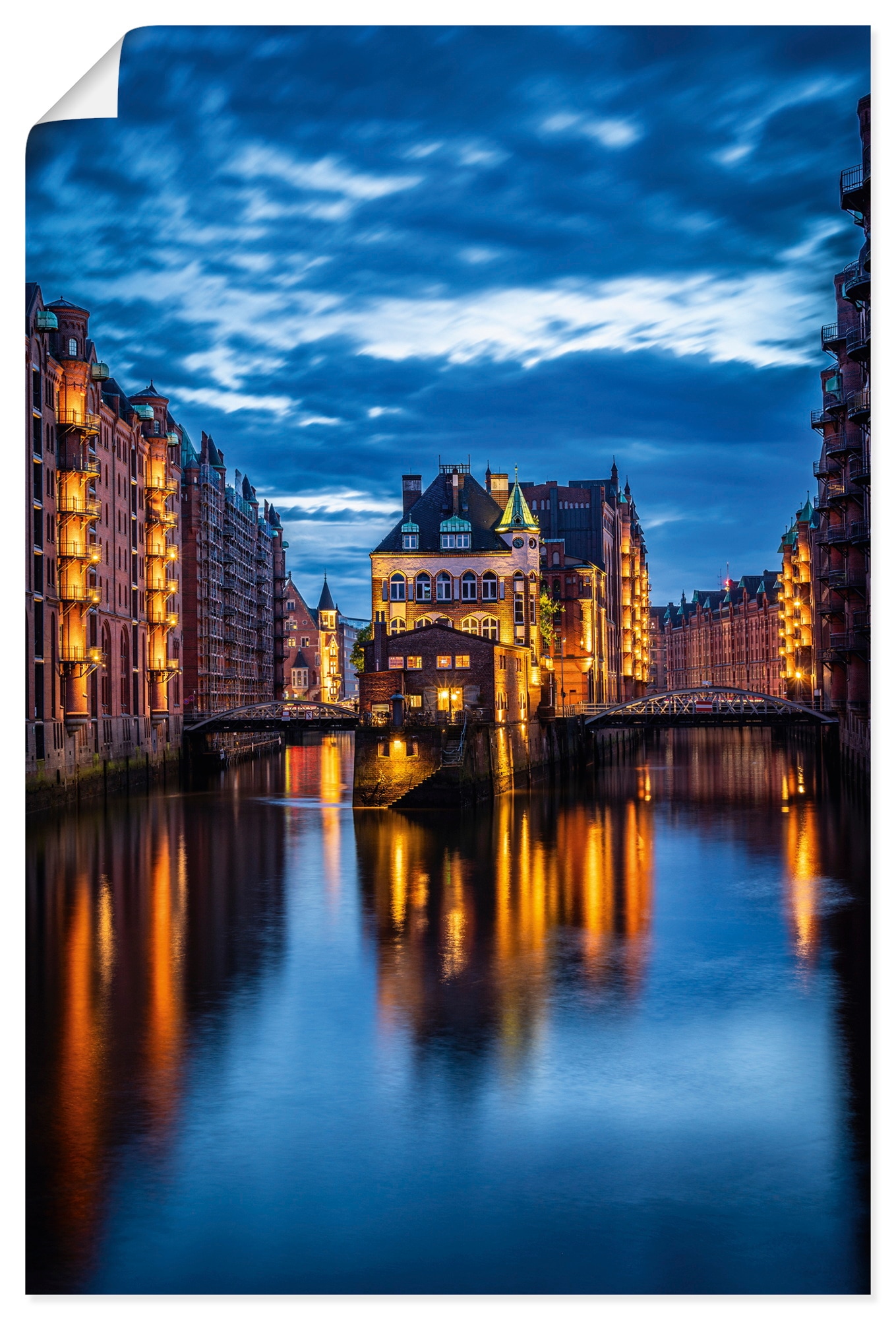 Wandbild ARTLAND "Wasserschloss Speicherstadt in Hamburg", farbe bild(er): blau, B:80cm H:120cm, Papier, Bilder, als Alubild, Leinwandbild, Poster, Wandaufkleber in verschied. Größen