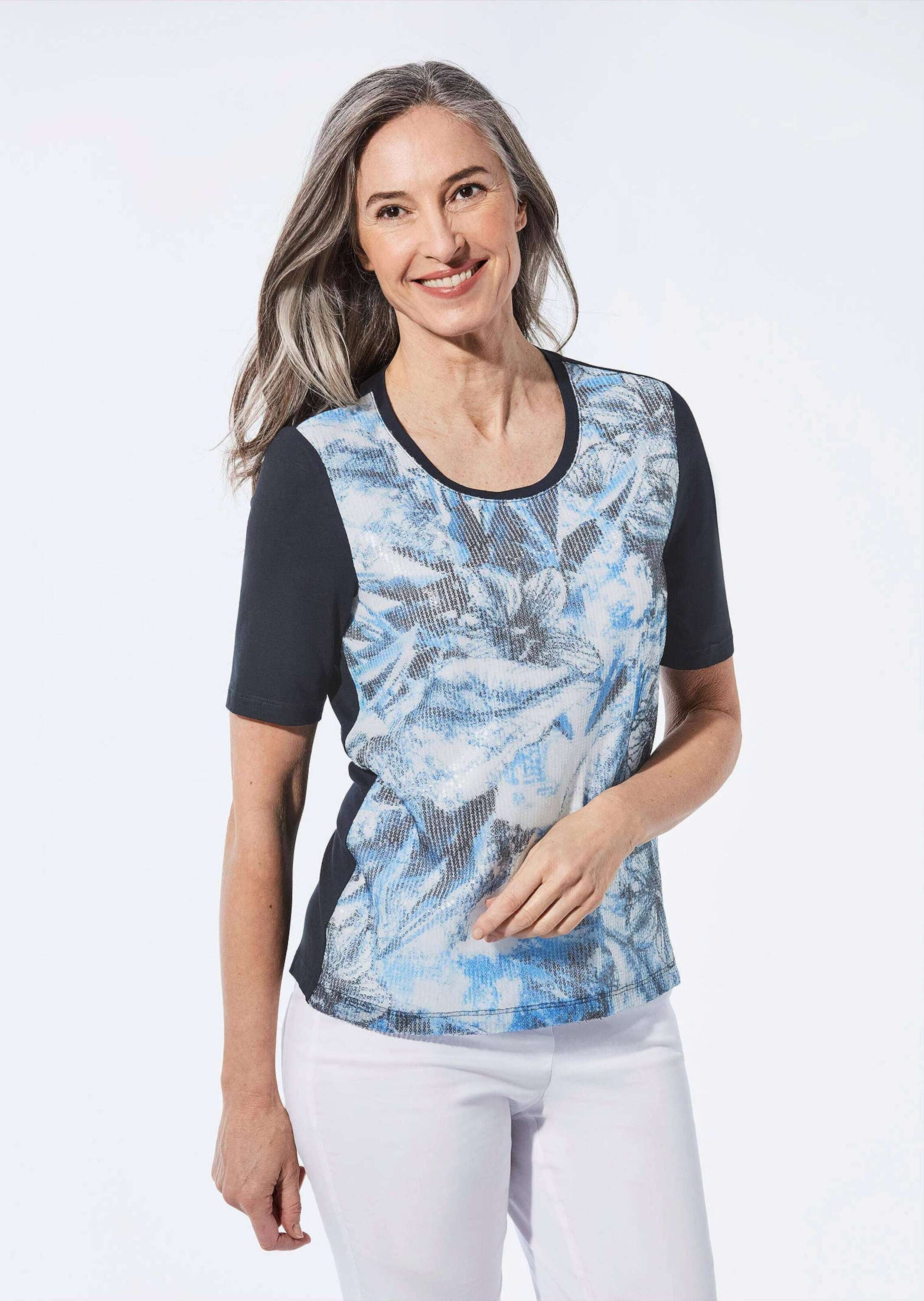 GOLDNER Kurzarmshirt "Kurzgröße Shirt mit Pailletten" günstig online kaufen