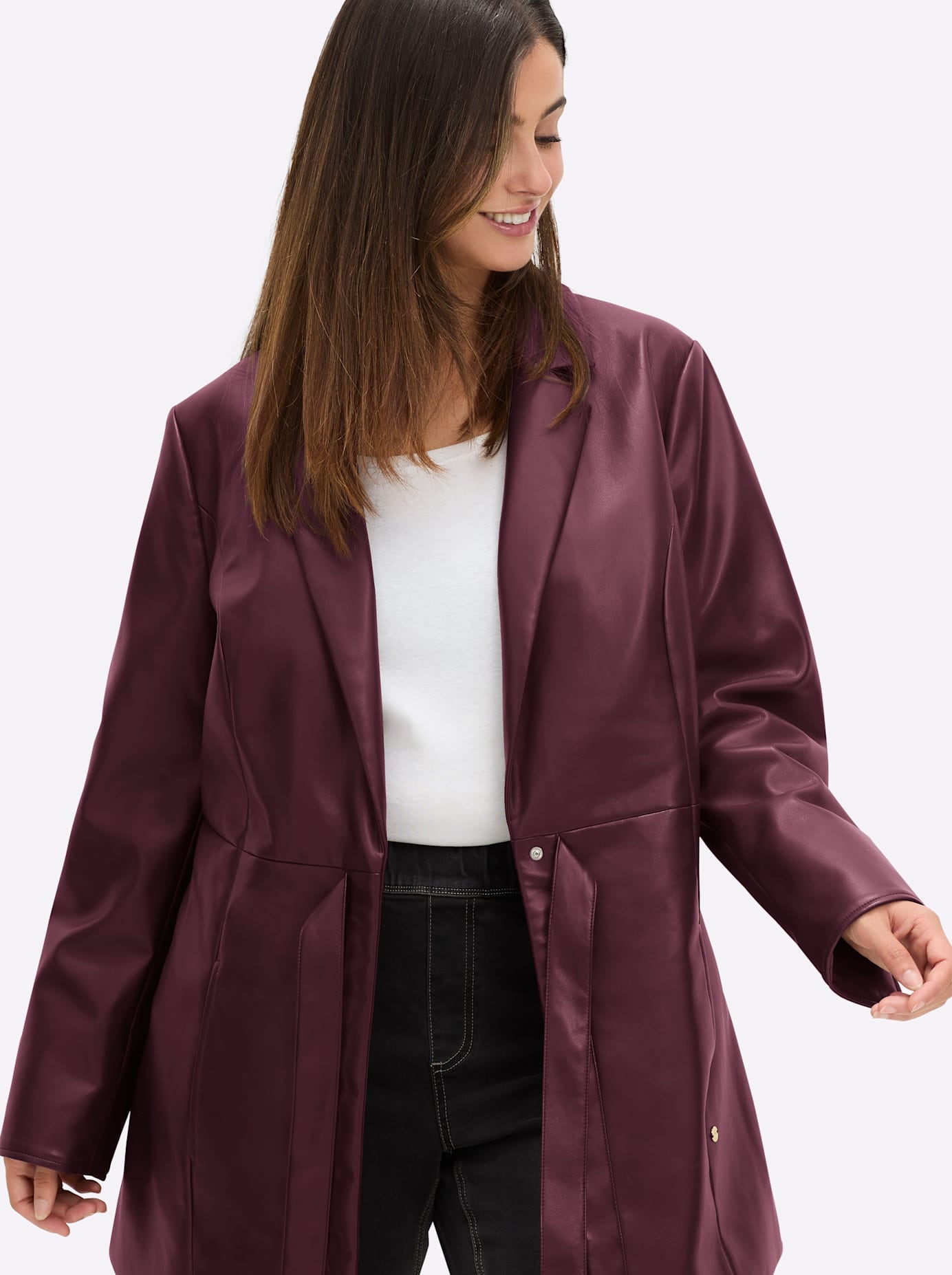 Sheego Lederimitatjacke, ohne Kapuze