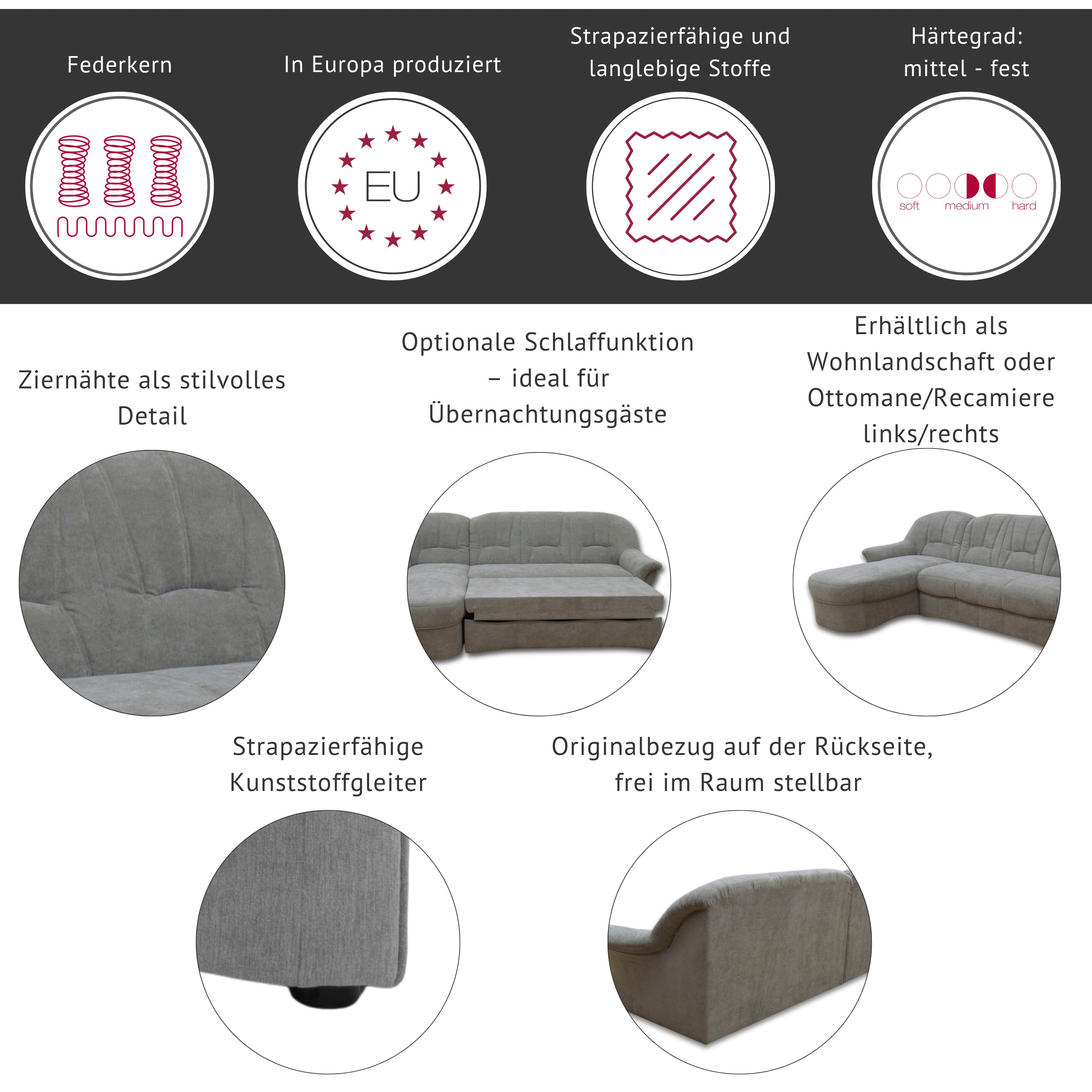 Thumbnail - DOMO collection Wohnlandschaft "Bahia mit viel Platz, zeitloses Design, U-Form" wahlweise mit Bettfunktion