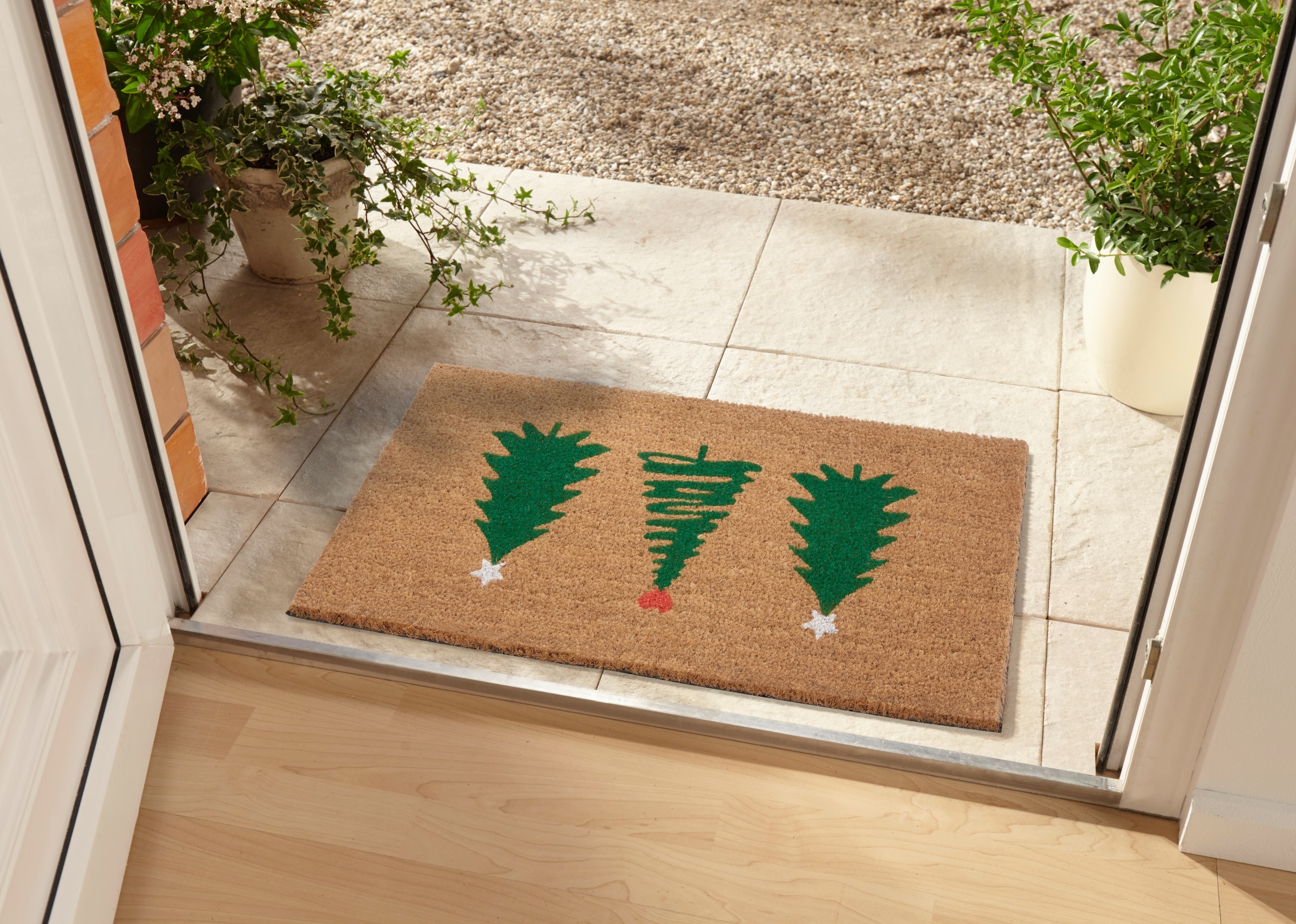 HANSE Home Fußmatte »Mix Mats Kokos Decorated Pine Trees, Türmatte«, rechteckig, 15 mm Höhe, Weihnachten, Schmutzfangmatte, Outdoor, Rutschfest, Innen, Kokosmatte