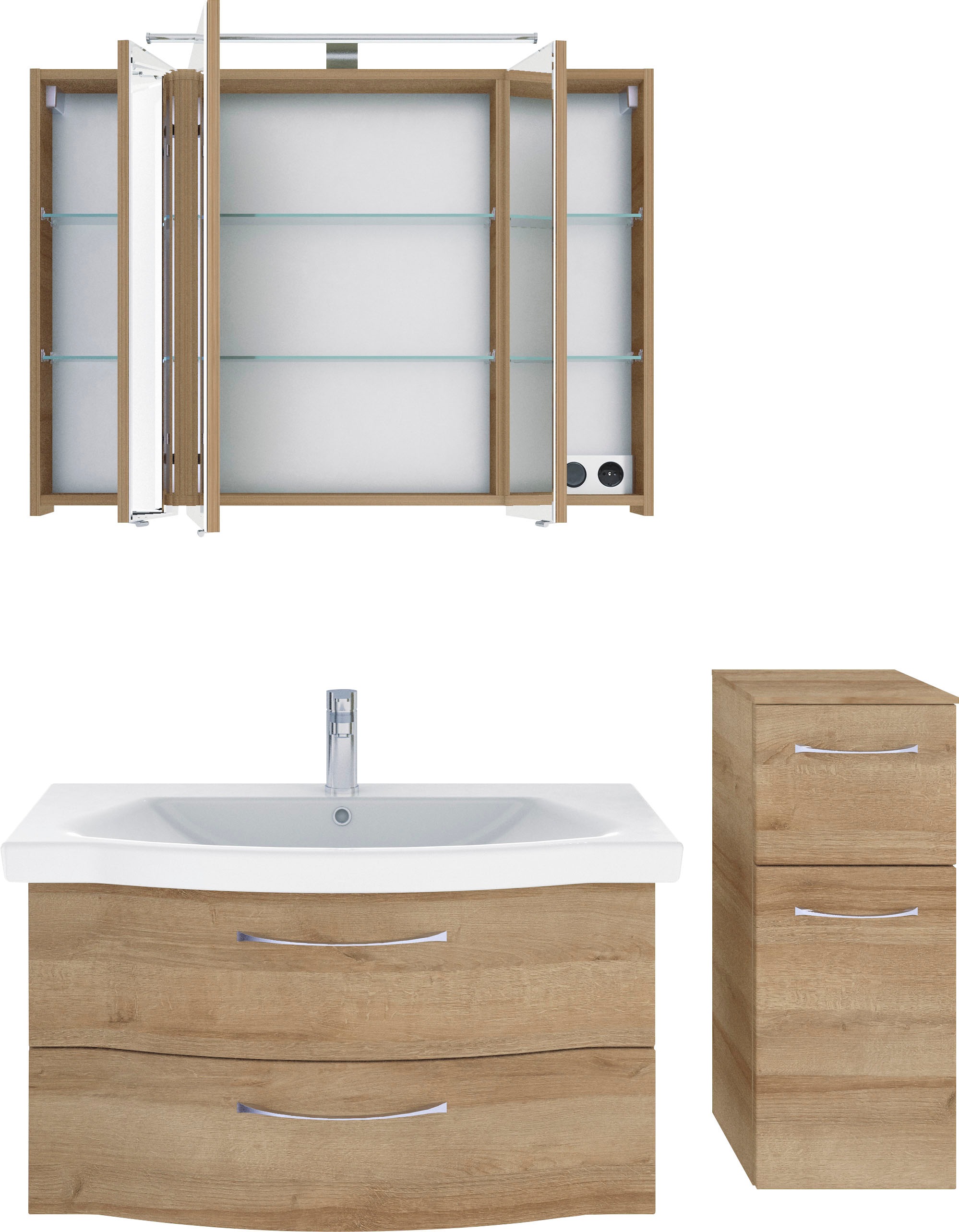 Saphir Badmöbel-Set »6005 Sprint 3-teilig, Keramik-Waschtisch mit LED-Spiegelschrank«, (4 St.), Unterschrank, inkl. Türdämpfer, 4 Türen, 3 Schubladen, Bad-Set