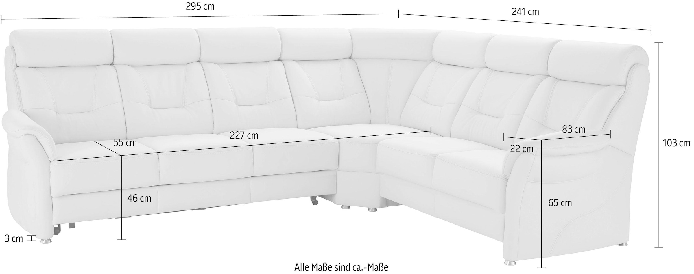 Places of Style Ecksofa »Sardinien L-Form«, mit Kopfteilverstellung, wahlweise mit Bettfunktion