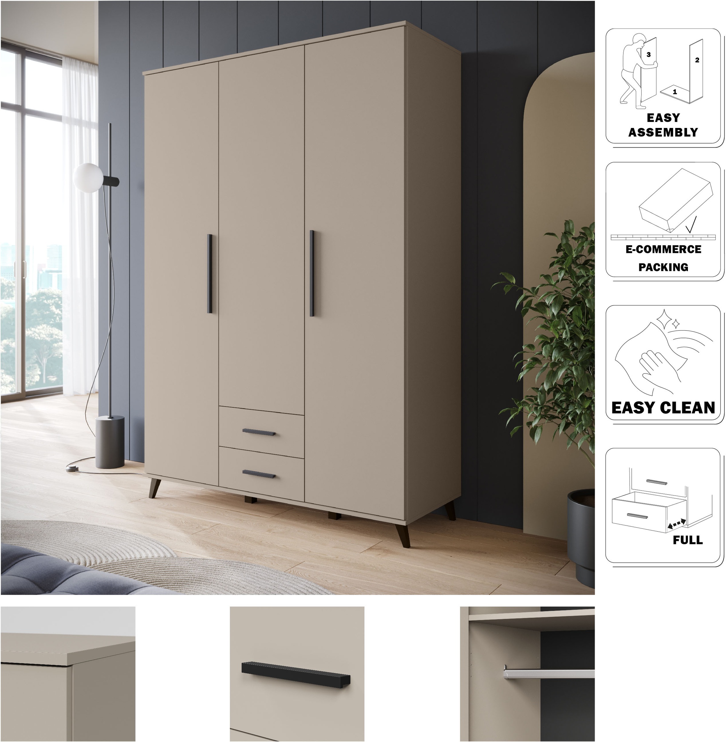 INOSIGN Kleiderschrank »Lagos, Garderobe«, (Packung, 1 St.), Moderner Drehtürenschrank, FSC-zertifiziert, Schlafzimmerschrank
