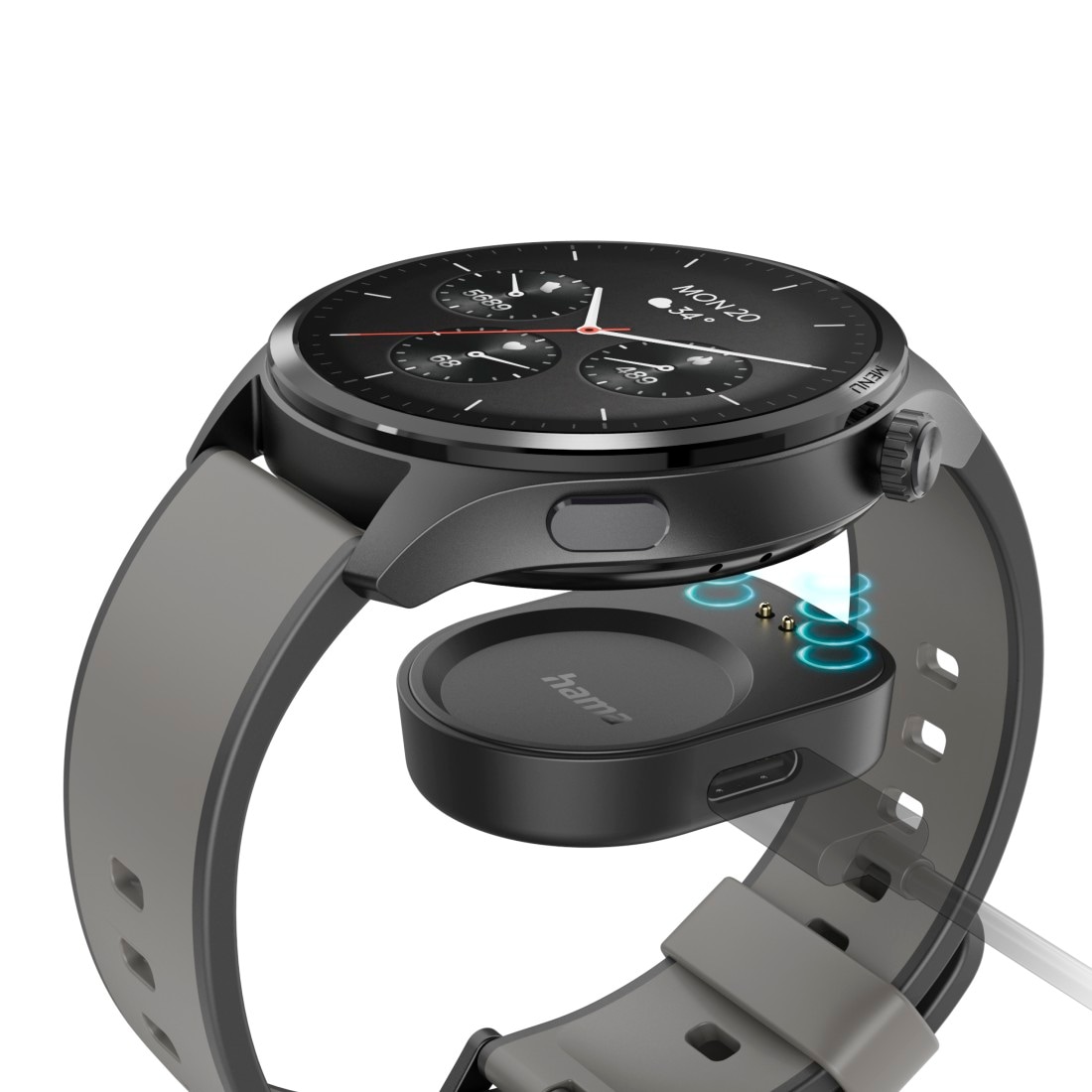 Hama Smartwatch »Smartwatch m. GPS (1,43", Musikspeicher, Telefonfunktion, wasserdicht)«, (3,63 cm / 1,43 Zoll), Sprachassistent, GPS, IP68, Herzfrequenz, Kalorien, Schlafanalyse)