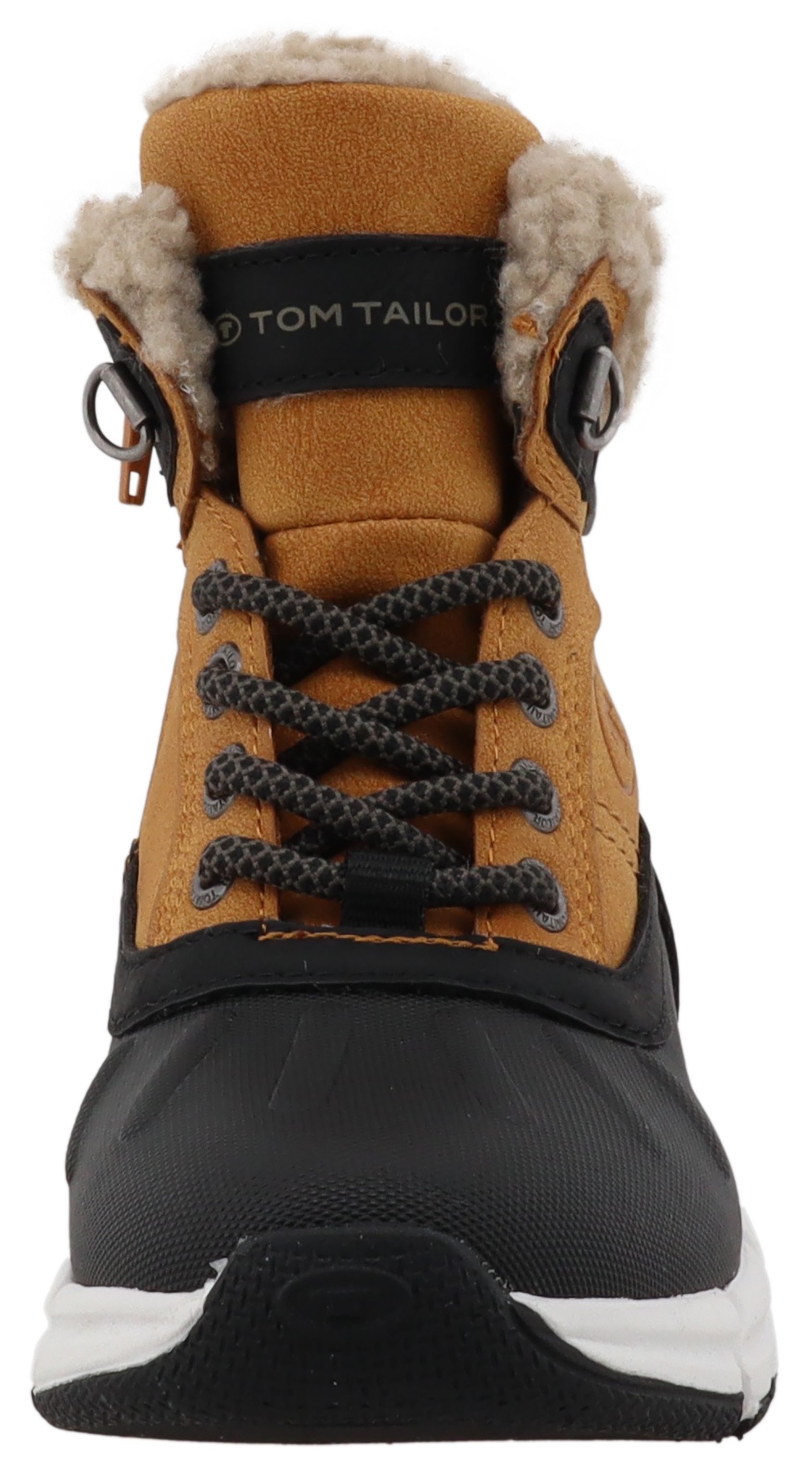 Winterstiefel TOM TAILOR, Damen, Gr. 31, schwarz (schwarz, camelfarben), Lederimitat, Synthetik, kontrastfarbene Details, Schuhe Winterstiefel, mit Tex-Ausstattung 6
