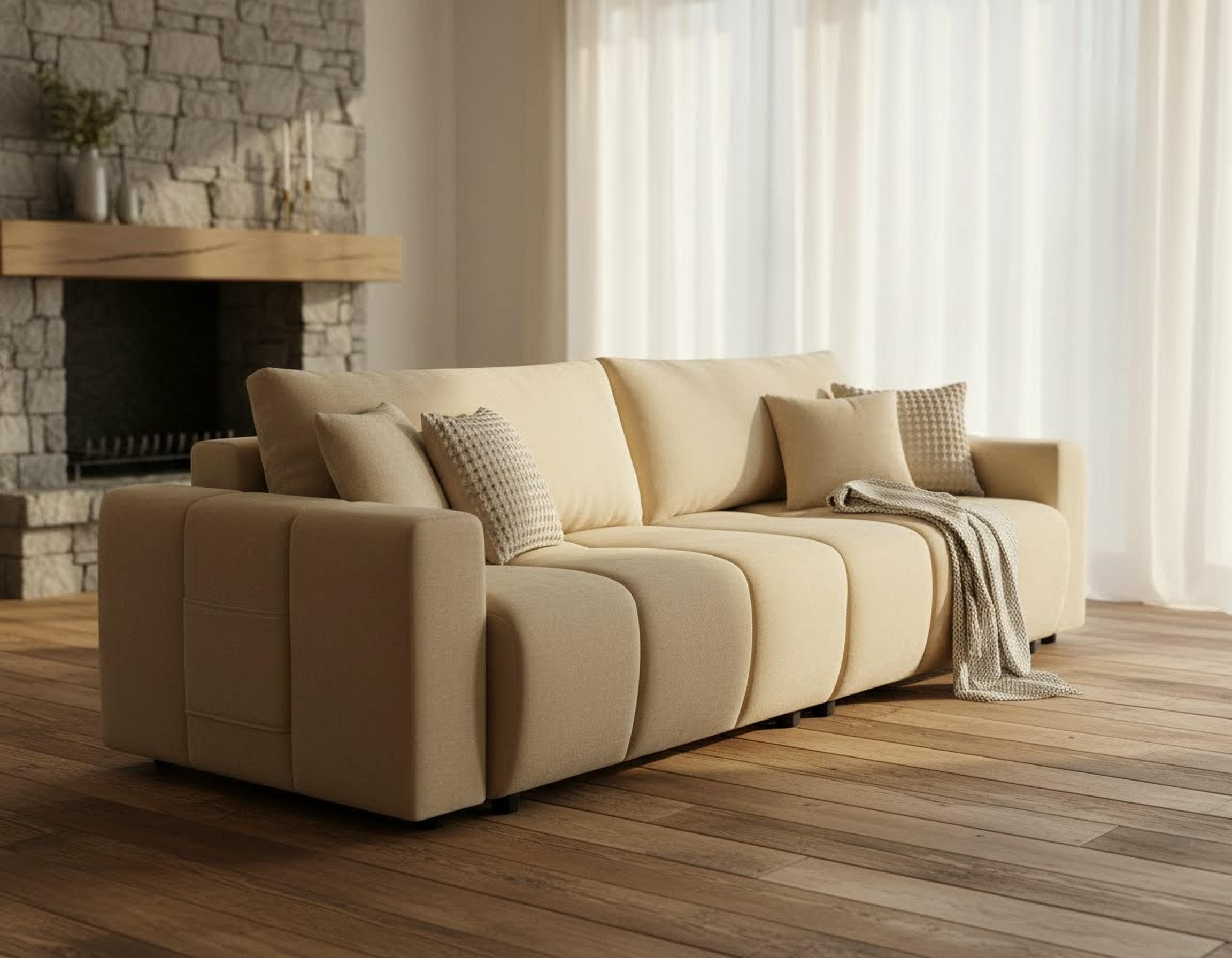OTTO home Schlafsofa »YLVAA 3-Sitzer, 239cm/Schlafsofa (132/198)-OTTO. Verlässliche Qualität« Tonnentaschen-Federkern, Bettkasten, Feinstruktur weich