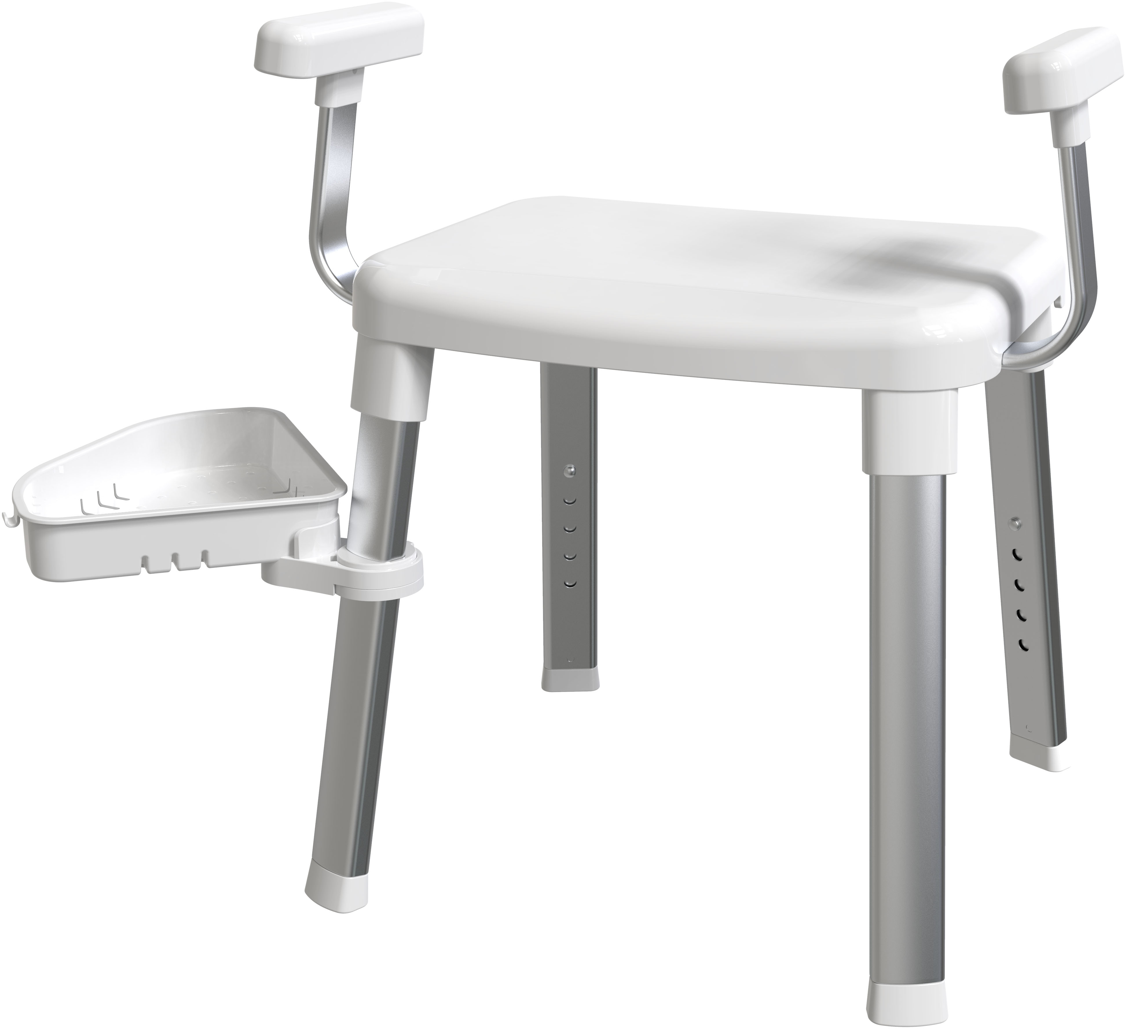 Dusch- und Badhocker BISCHOF, B:51cm, weiß, Duschhocker, "Tray Comfort", Mit schwenkbarer Ablage 28x21cm und 360 drehbarer Sitzfläche