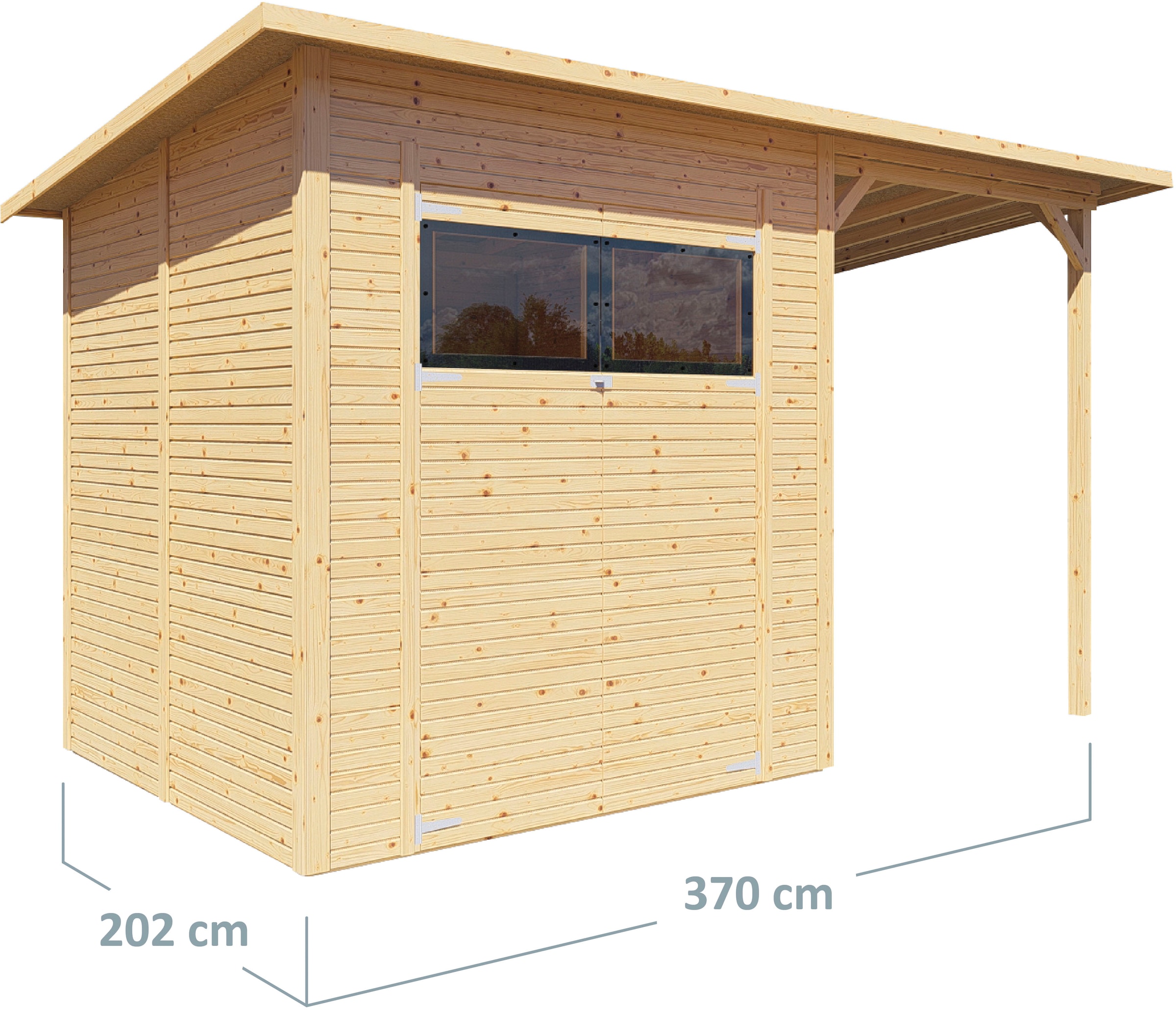 BERTILO Gartenhaus »Pent Modern 3 Plus naturbelassen«, mit hohen Seitenwänden und einer 1,88 m hohen Doppeltür