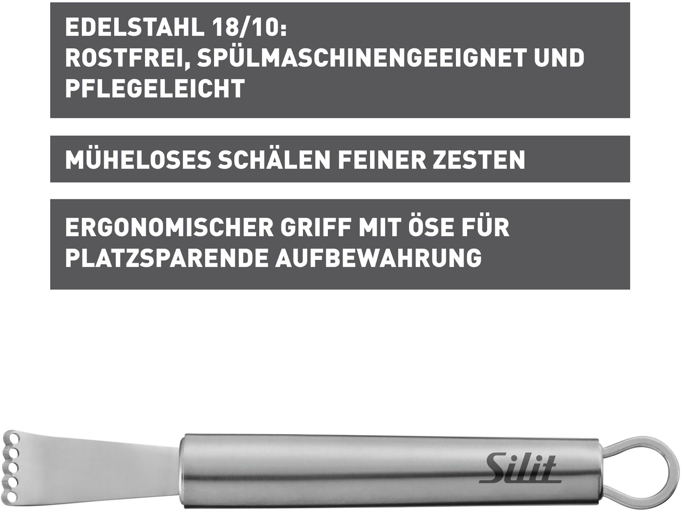Silit Zitronenschaber »Classic Line«, (1 tlg.), Zestenreißer, hochwertiger Edelstahl, Aufhängeöse, spülmaschinenfest