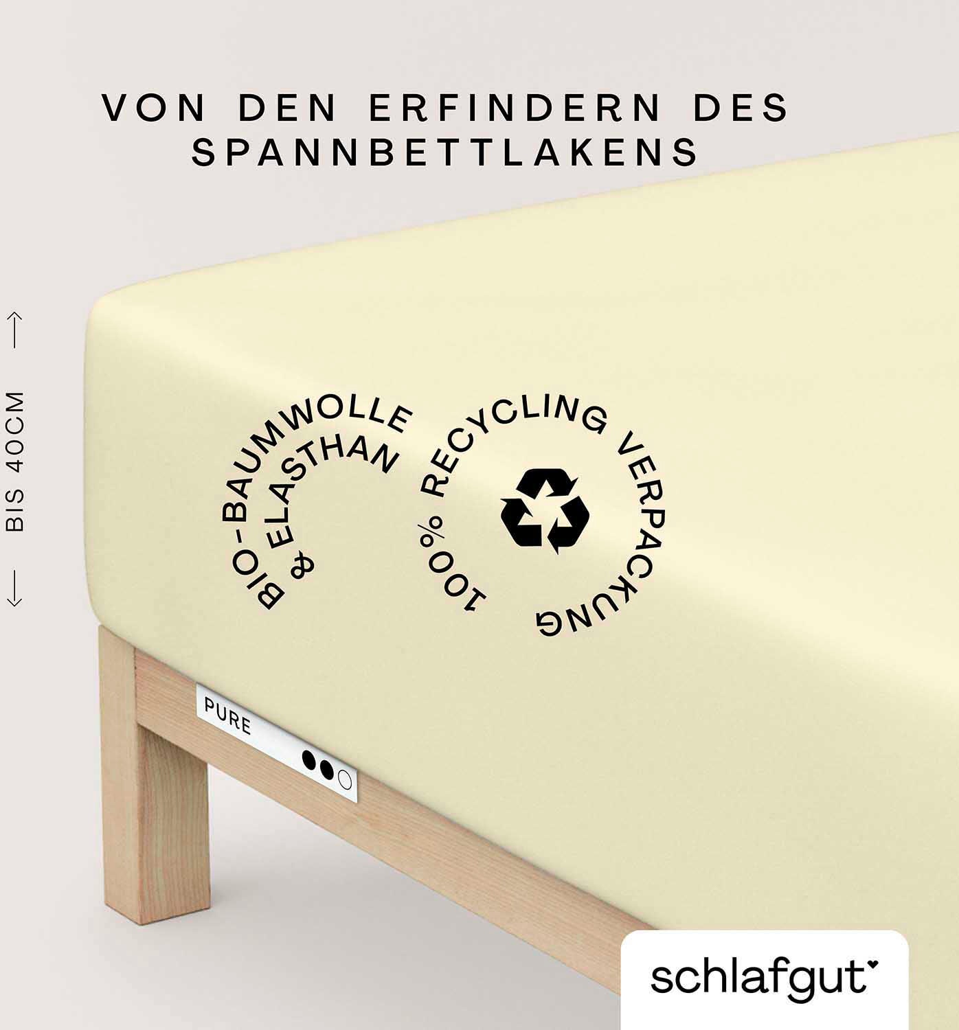 Schlafgut Spannbettlaken "PURE BOXSPRING Bio-Baumwolle mit Elasthan, 170 g/m², Bettlaken" PREMIUM Boxspringbett Laken bis 40 cm Höhe, dehnbar blickdicht, straff