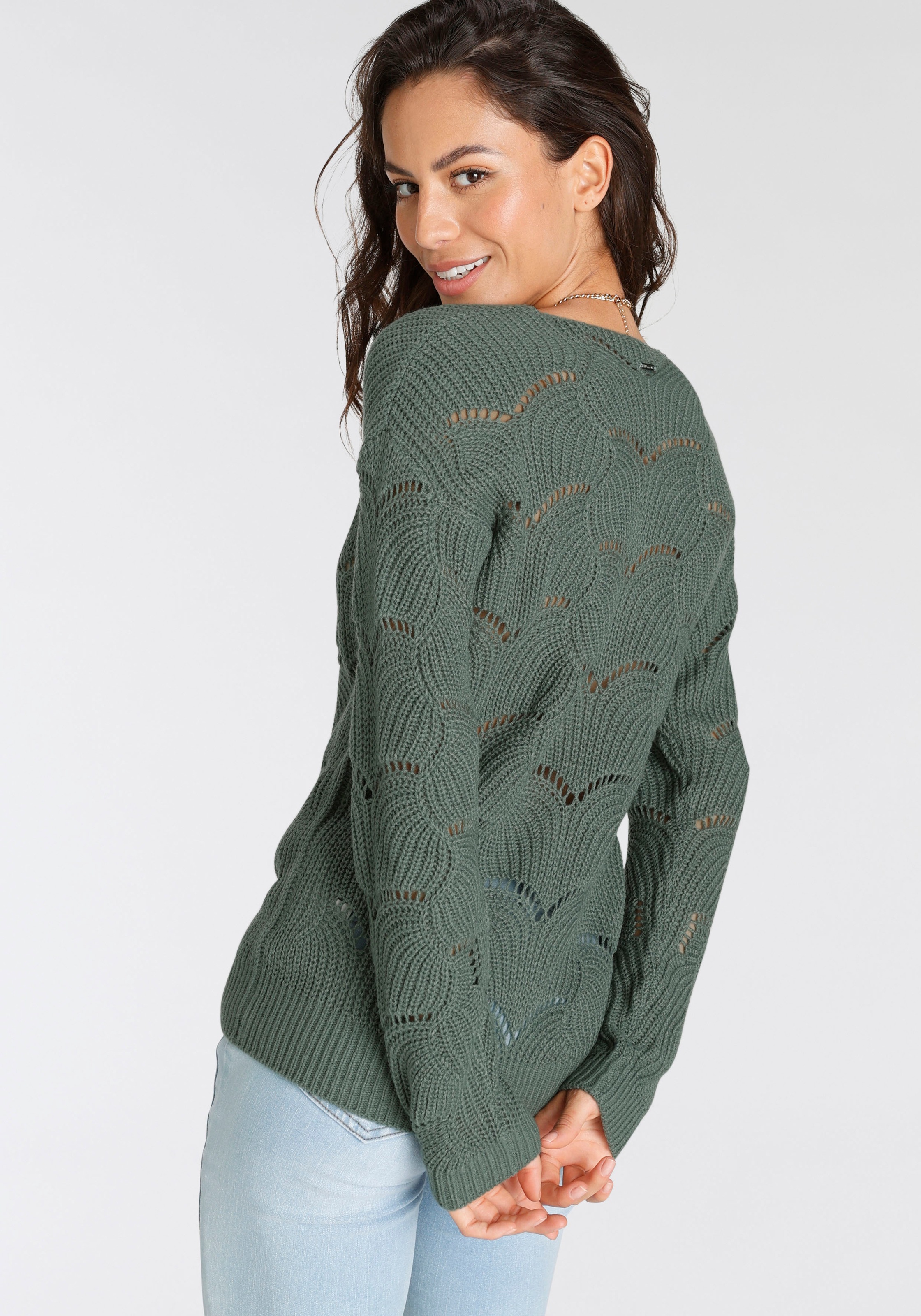 Thumbnail - Laura Scott Strickpullover softer Übergangsstrick mit V-neck und trendy Ajourmuster