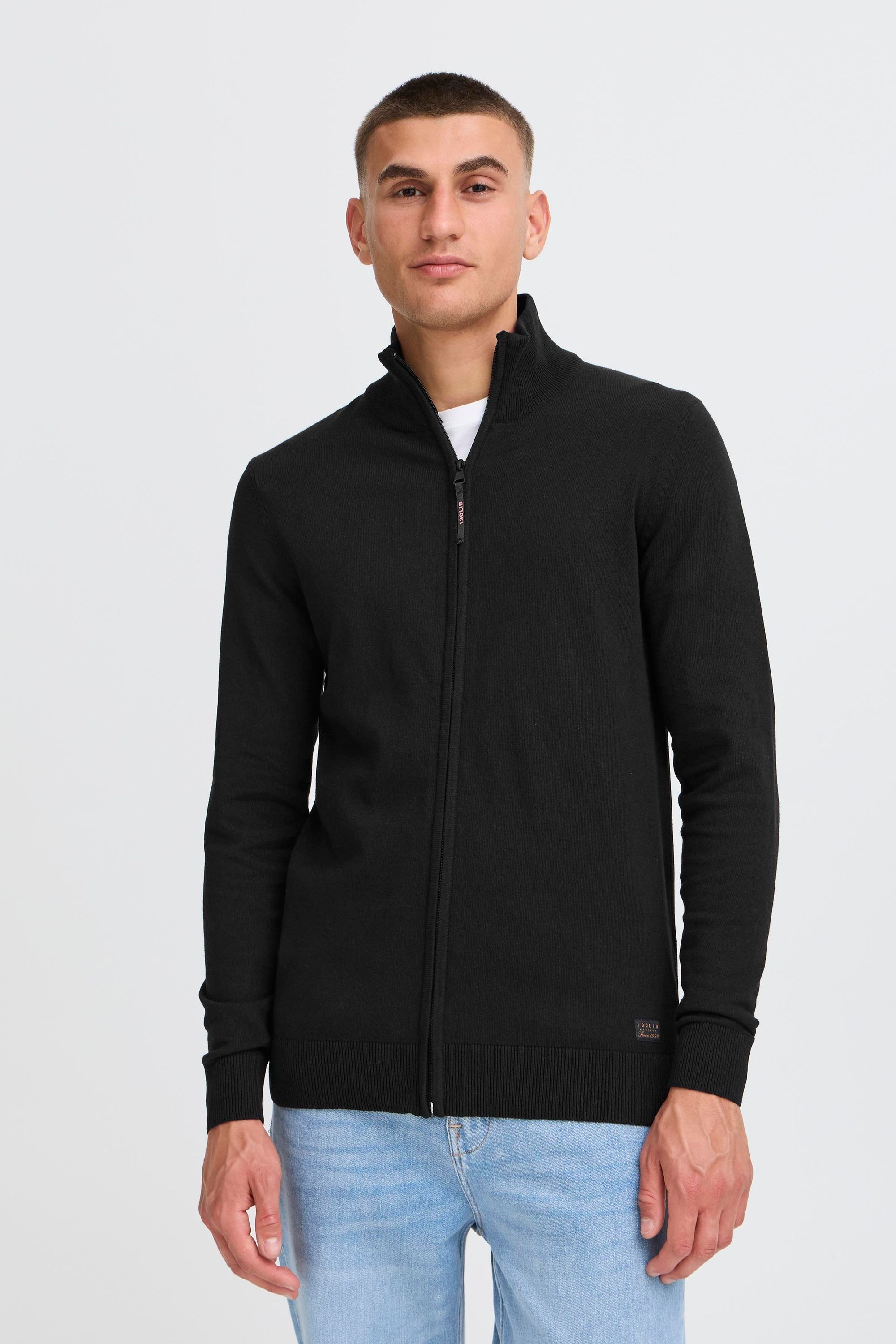 !solid Strickjacke SOLID "Strickjacke SDAkalas", Herren, Gr. S, schwarz (true schwarz), Obermaterial: 70% Baumwolle CO recyc.. 30% Polyester Pol. recyc.., Strickjacken Strickjacke 2