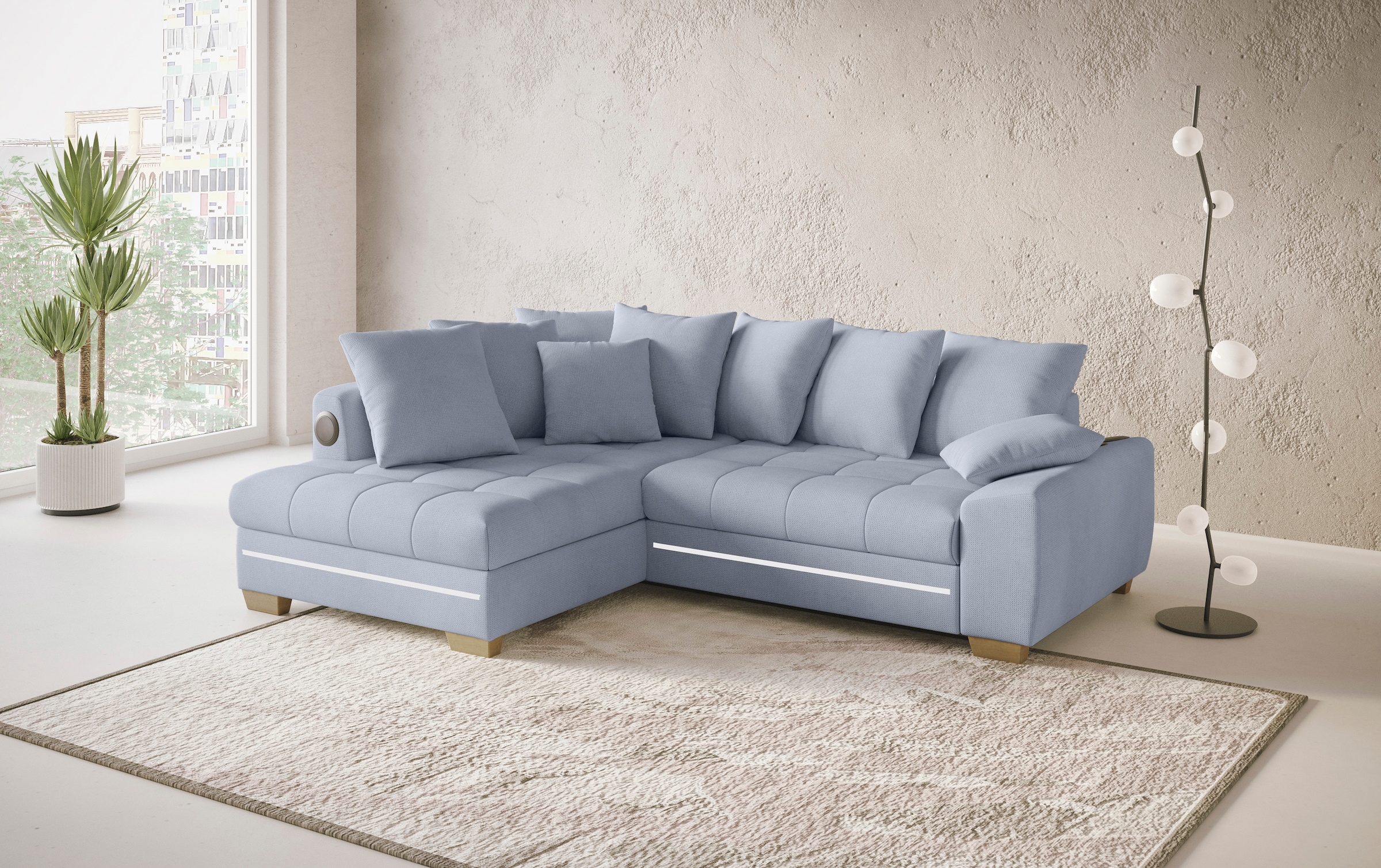 Mr. Couch Ecksofa »Nikita II, L-Form«, RGB-LED, Bluetooth-Soundsystem, wahlweise mit Bett, Bettkasten