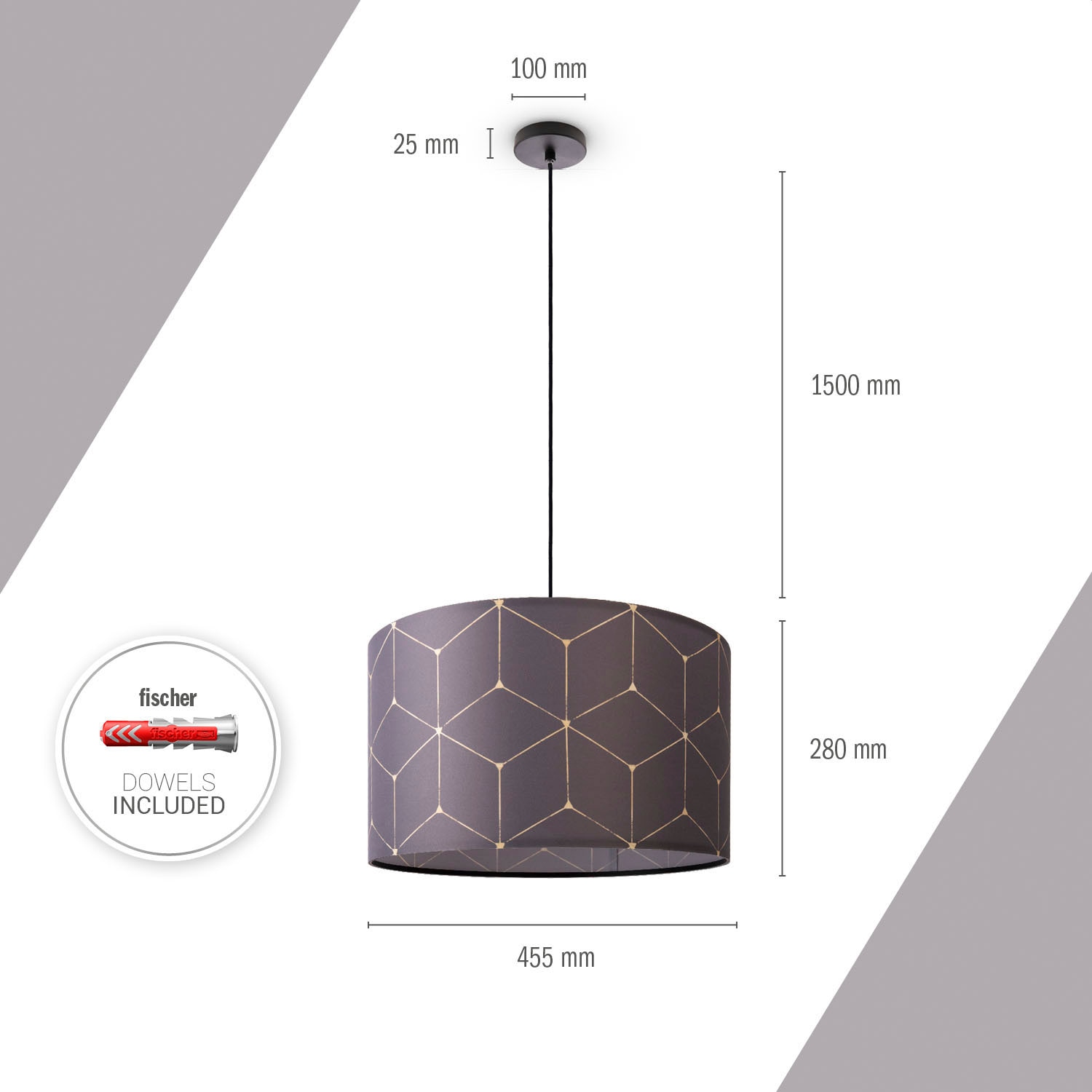 Paco Home Pendelleuchte »Hugo Cube«, Leuchtmittel E27 | ohne Leuchtmittel, Stoffschirm Wohnzimmer Hängeleuchte Esszimmer Küche