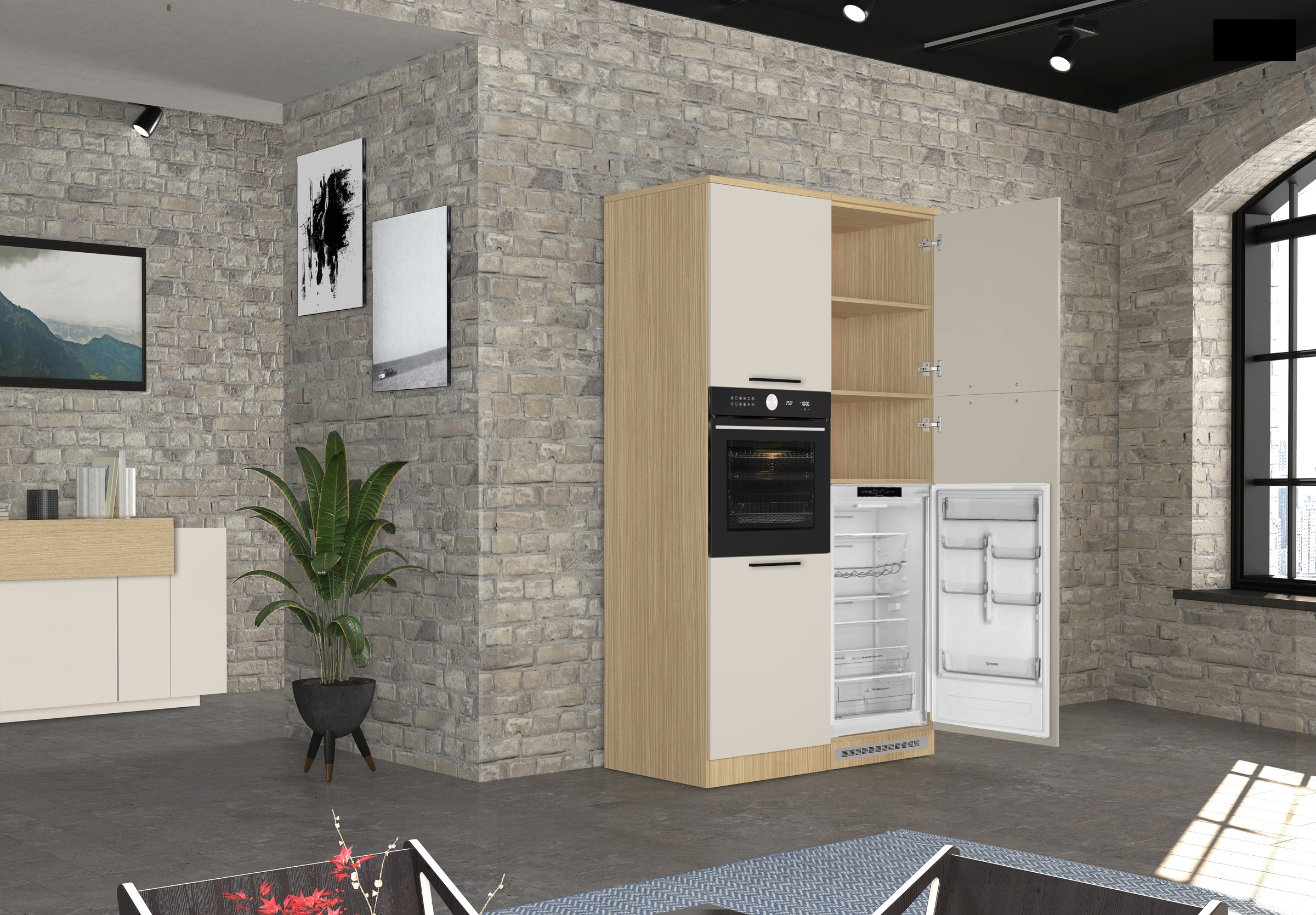KOCHSTATION Backofenumbauschrank »Luna, Backofenschrank, Backofen-Hochschrank, Made in Italy« B/T/H: 60×60×214,5 cm, Oberplatte mit 25 mm Stärke