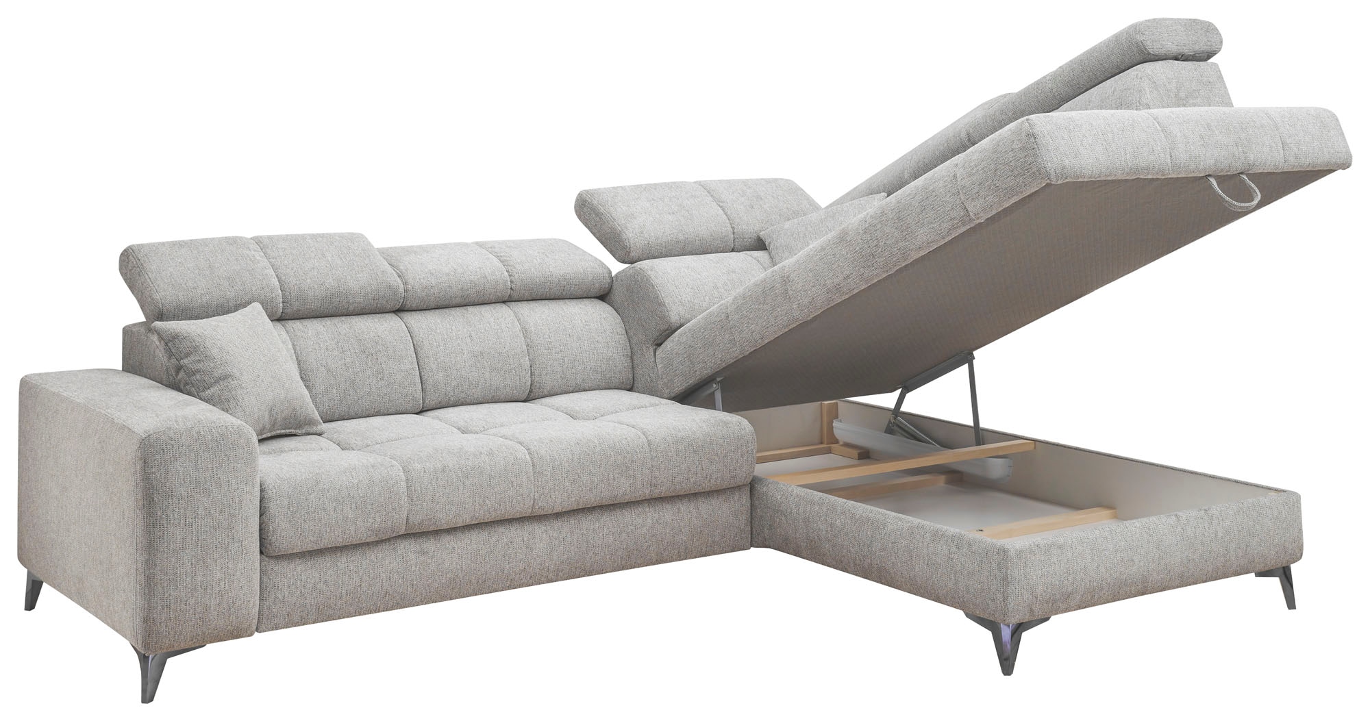 ED EXCITING DESIGN Ecksofa »Sydney L-Form mit Bettfunktion, Bettkasten, Kopfteilverstellung«, motorischer Sitztiefenverstellung, USB-Port & 2 Zierkissen