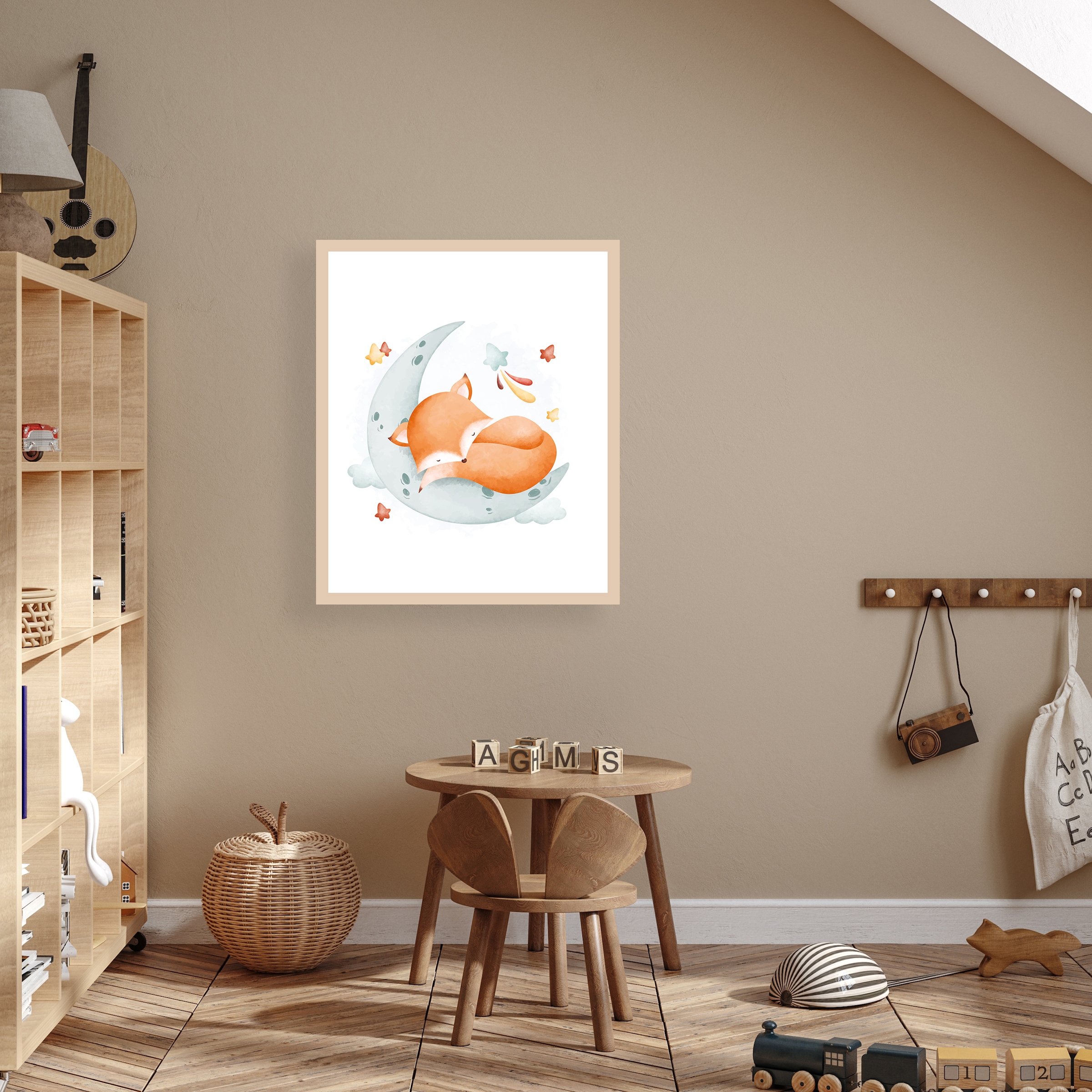 Lüttenhütt Bild mit Rahmen "oder Poster, Schlafender Fuchs auf Mond mit Ste günstig online kaufen