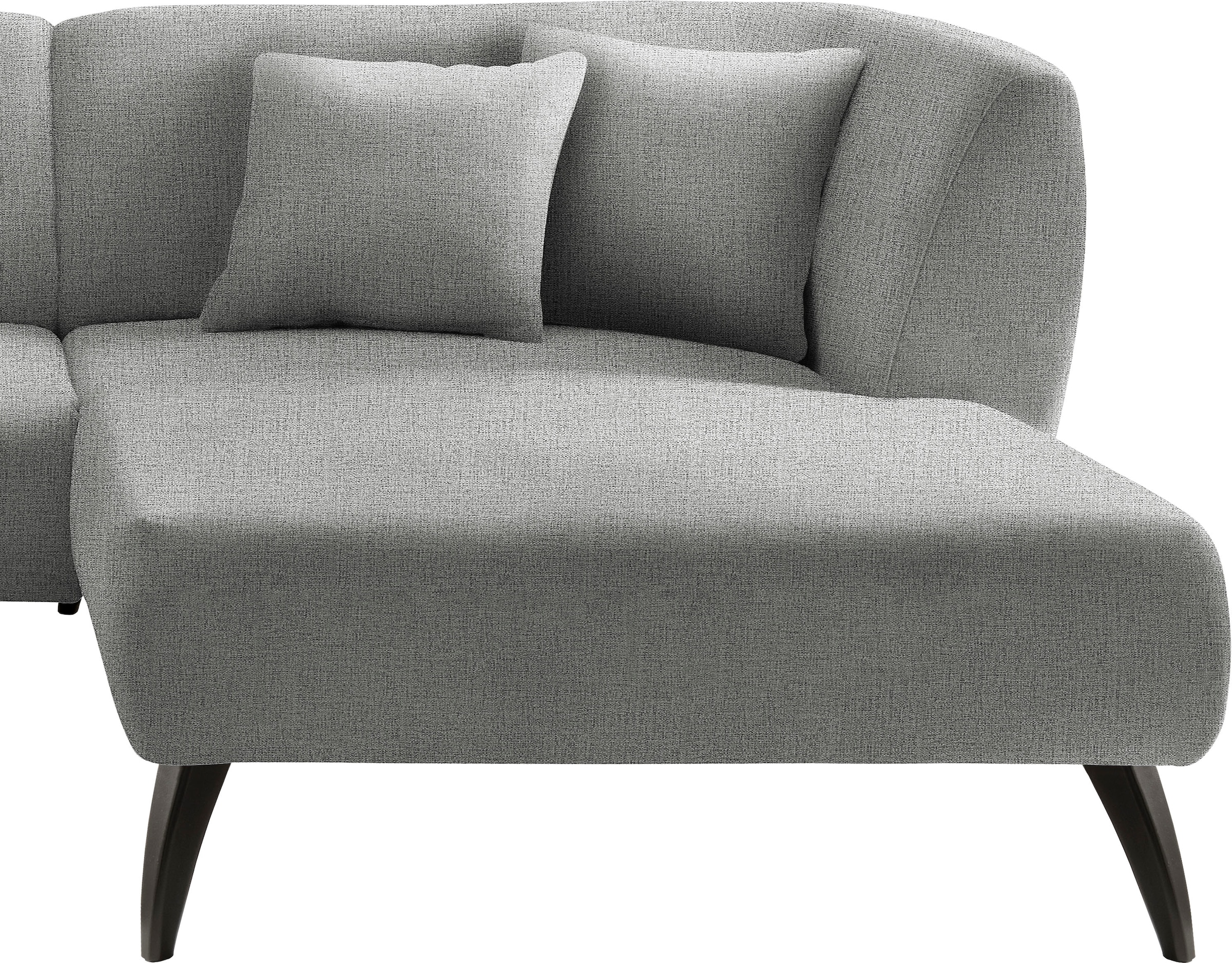 INOSIGN Ecksofa »Colori Polstermöbel mit zeitlos eleganter Rückenführung. L-Form« Holzfußfarbe wählbar, inkl. 4x Zierkissen