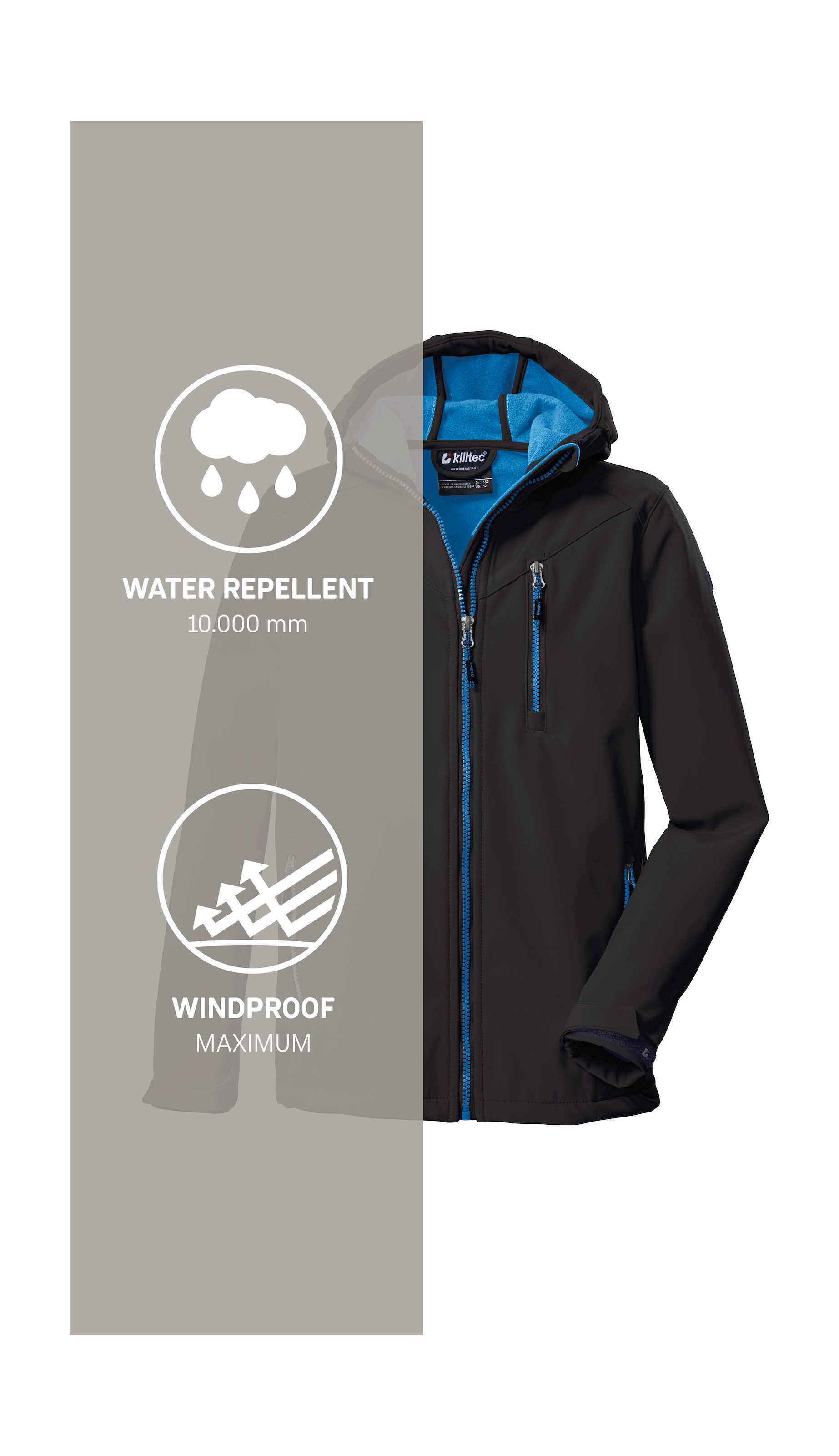 Killtec Softshelljacke »Boys Softshelljacke«, Wasserabweisende Softshelljacke mit Kapuze, Fleece und PFAs-frei