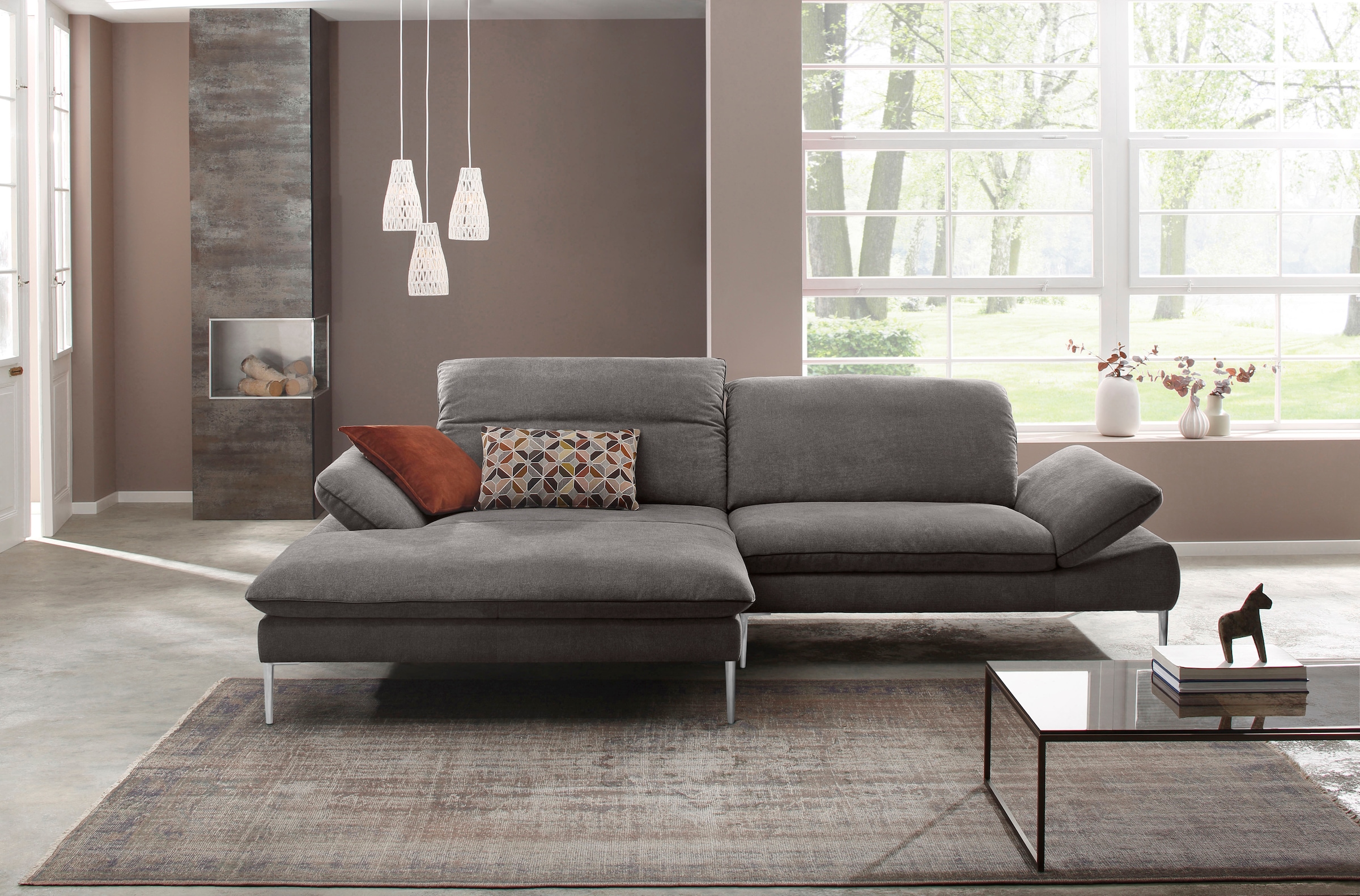 W.SCHILLIG Ecksofa »enjoy&MORE, Designsofa, elegant und bequem, L-Form«, mit Sitztiefenverstellung, Füße Chrom glänzend, Breite 294 cm