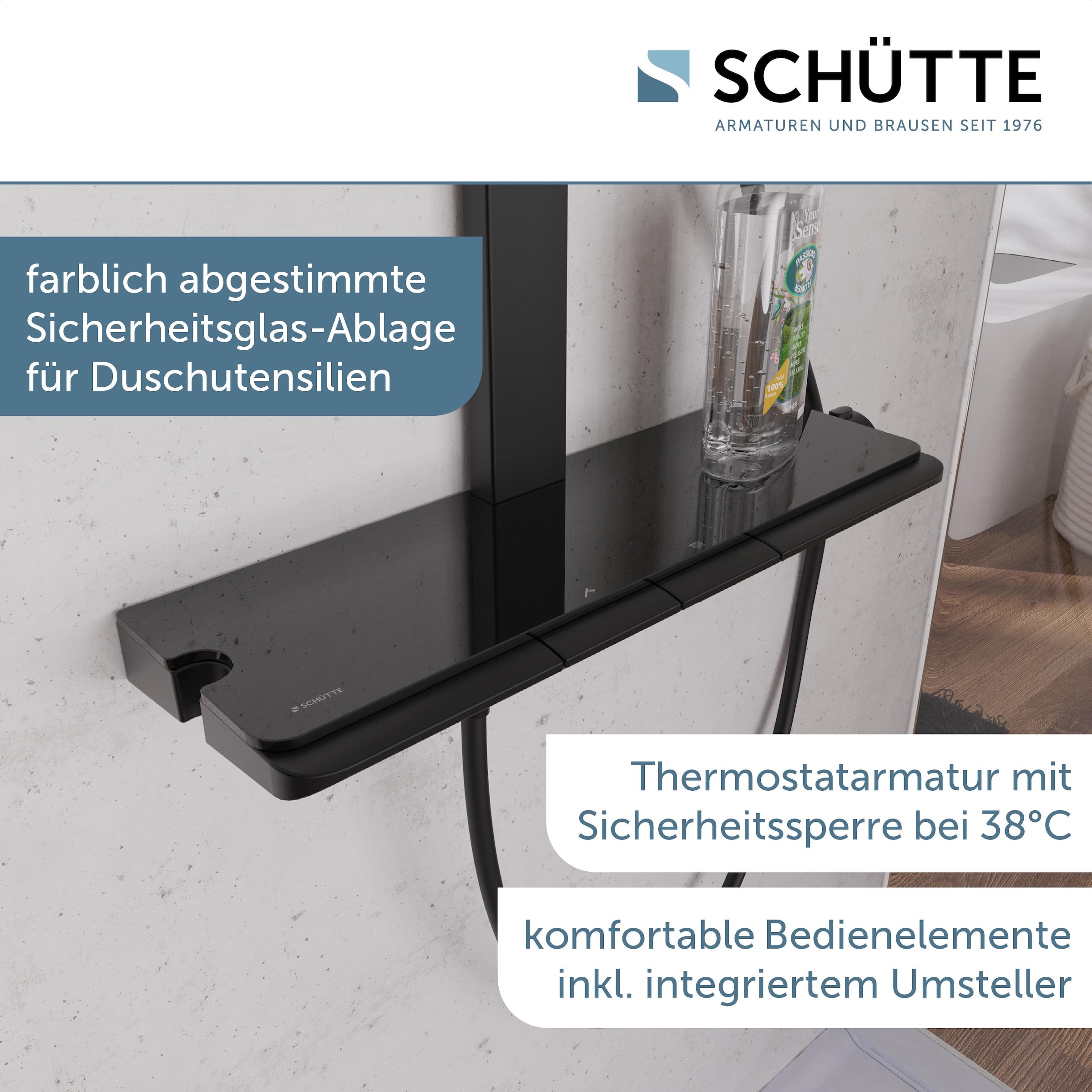 Schütte Duschsystem »HAWAII Überkopfbrause-Set«, (Komplett-Set, Inkl. Montagematerial und Dichtungen), mit Thermostatarmatur, Glasablage, Brausehalter
