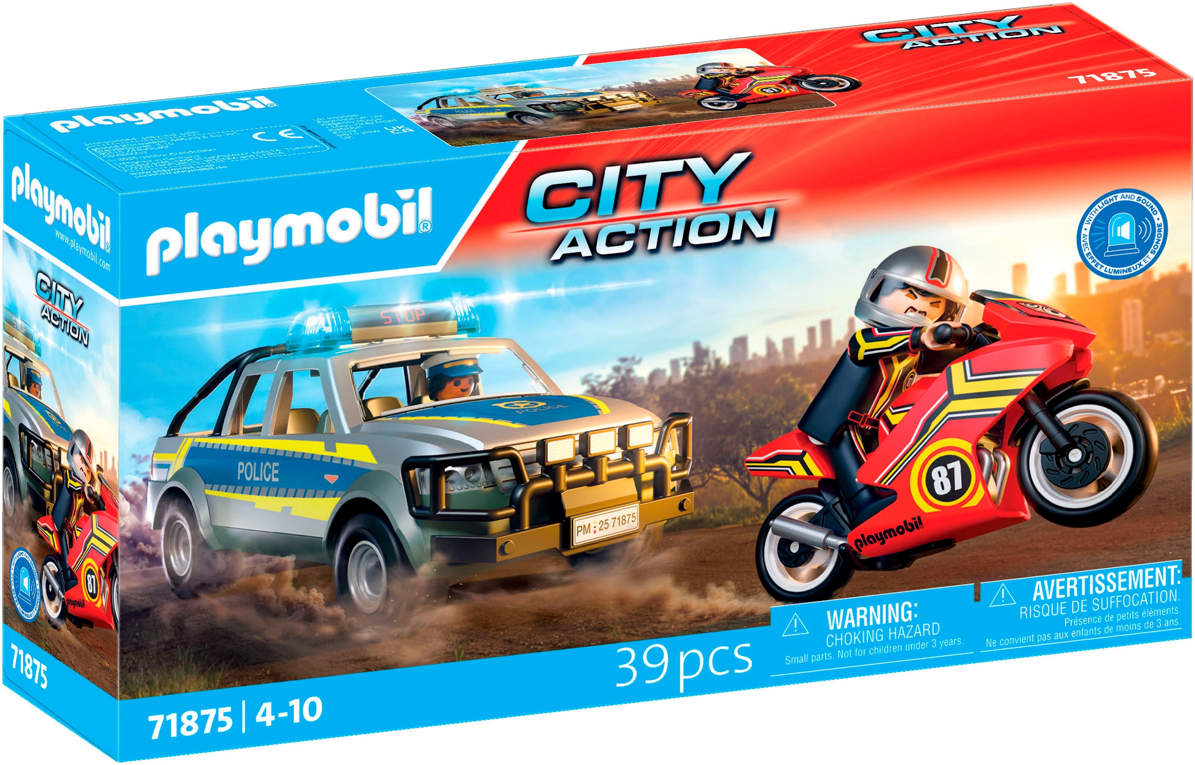 Playmobil® Konstruktions-Spielset »Verfolgungsjagd mit Polizei Pick-Up (71875), Action Heroes«, (39 St.), mit Licht und Sound; Made in Europe