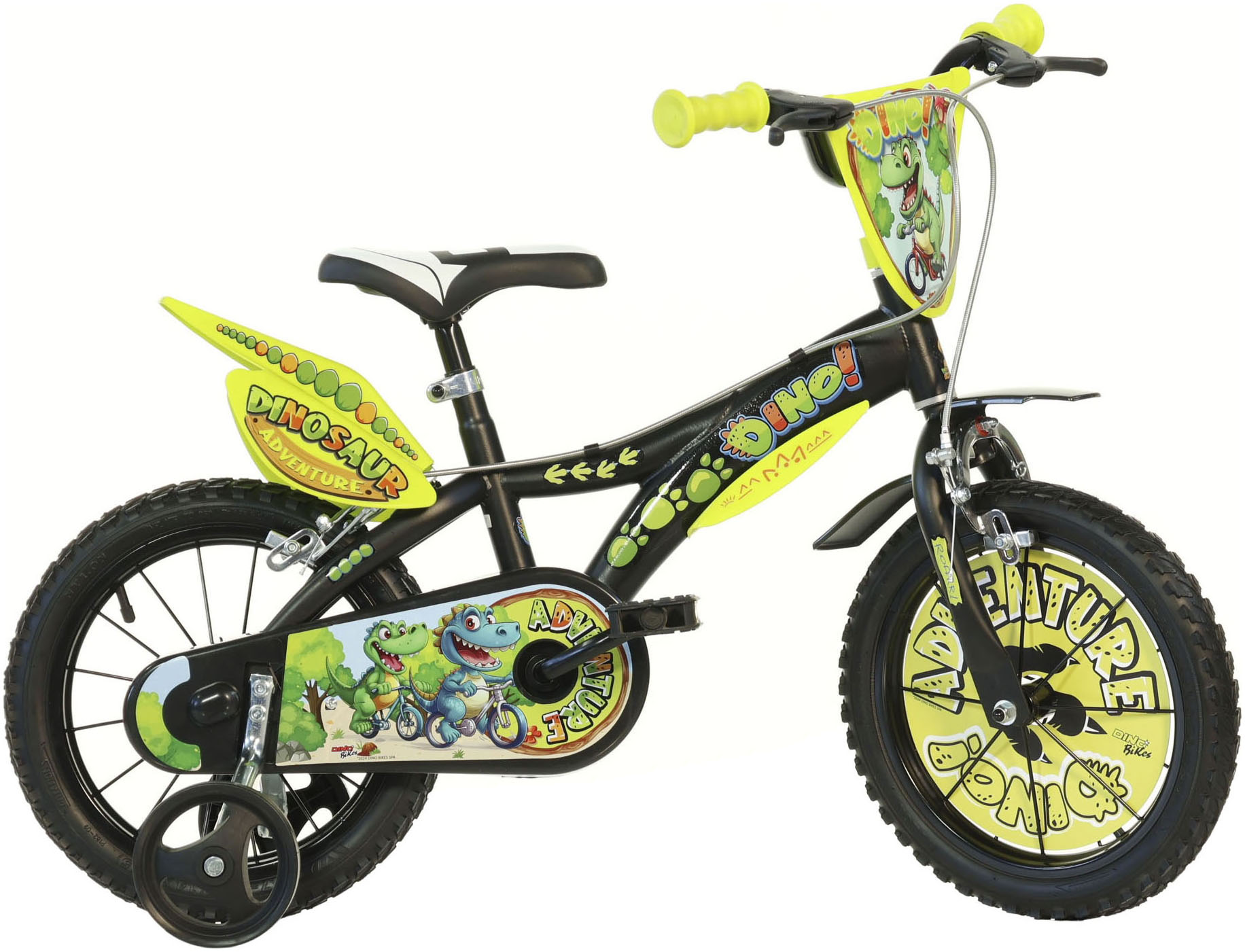 Dino Bikes Kinderfahrrad "Dinosaurier T-Rex" 1 Gang mit Stützrädern, Frontschild und coolen Schutzblechen