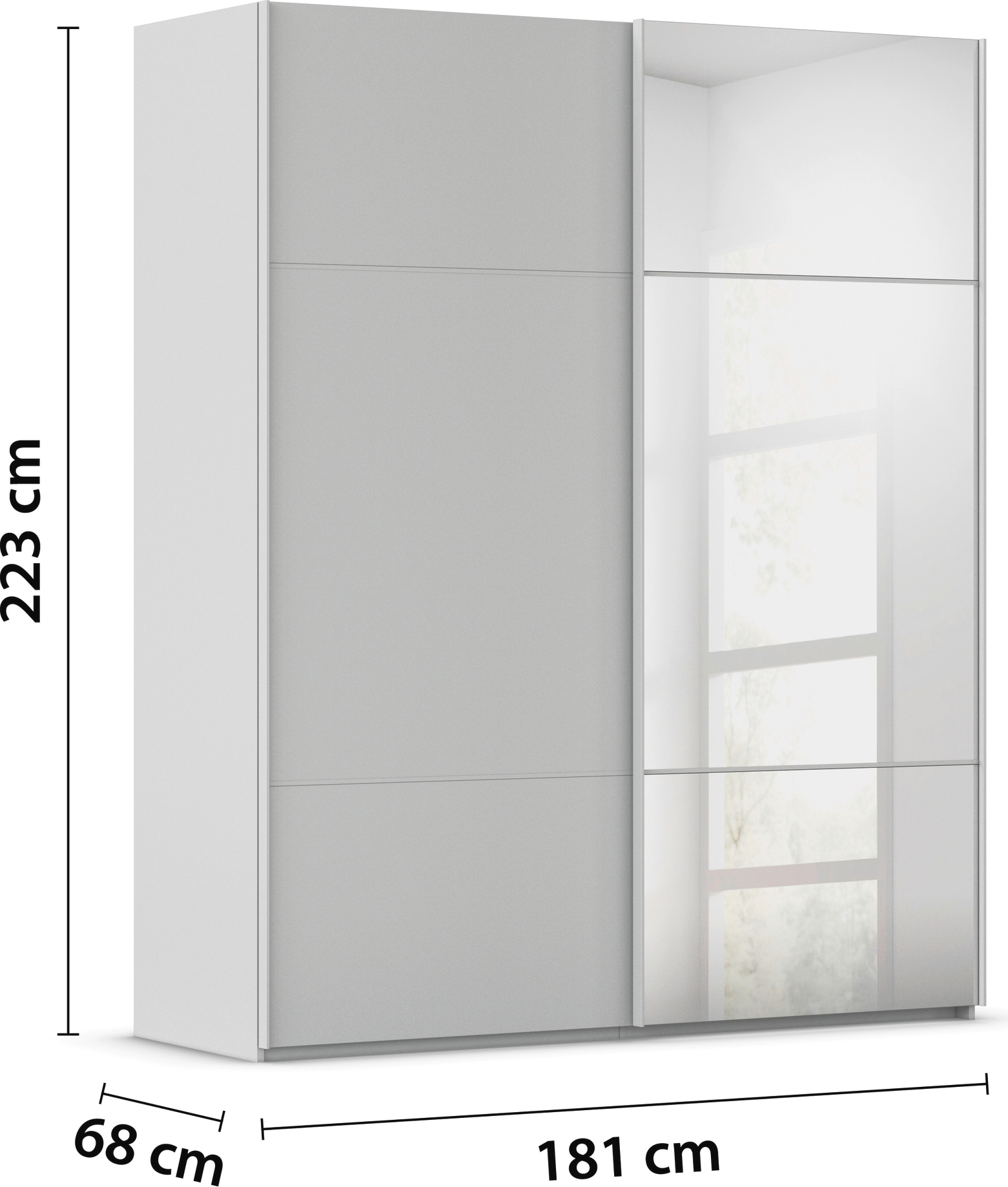 rauch Schwebetürenschrank »Kleiderschrank Schrank Garderobe Schlafzimmerschrank SCALE-TRIO« edle dreigeteilte Front mit 2 Zierleisten und Spiegel MADE IN GERMANY