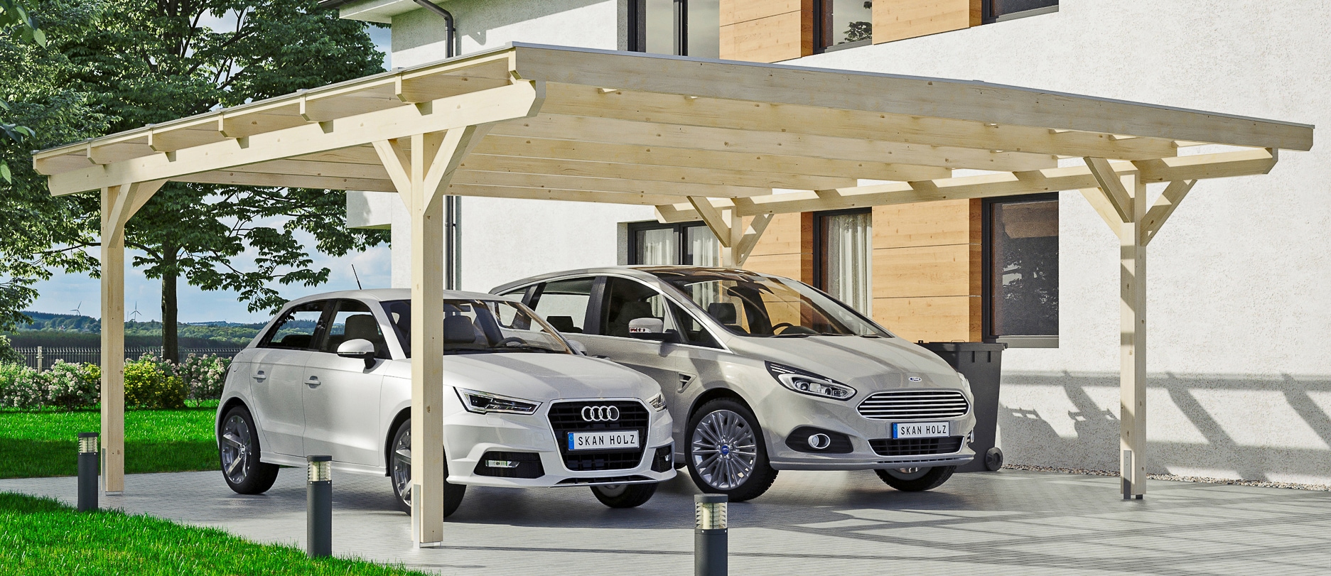 Skanholz Doppelcarport "Odenwald" Leimholz 546 cm natur