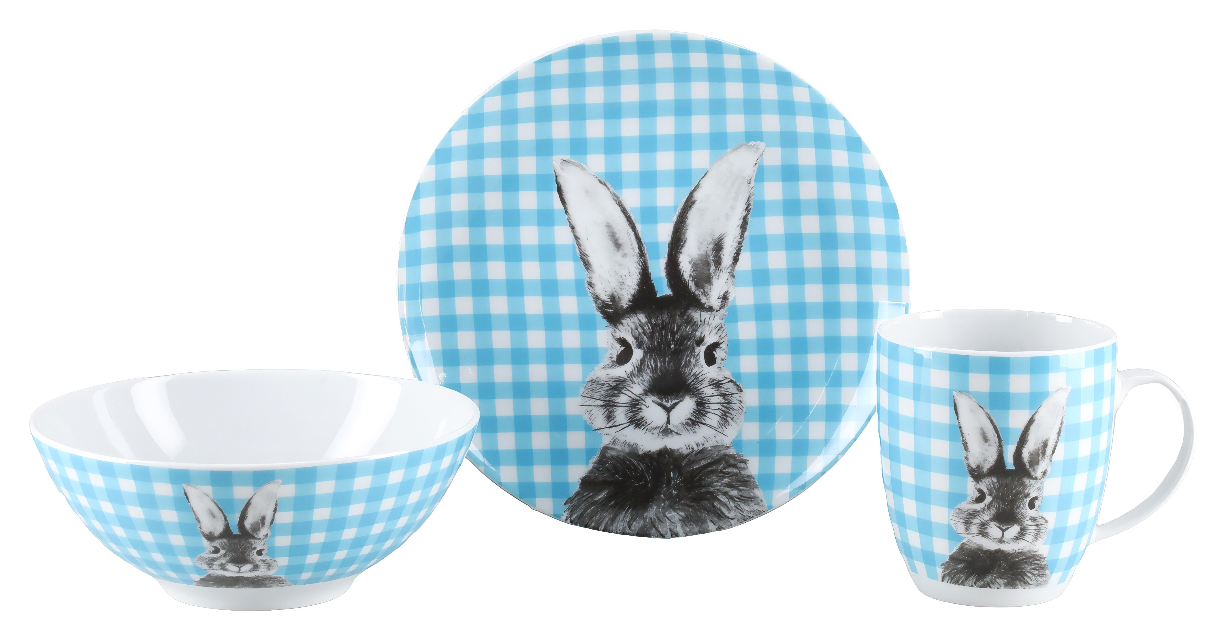 CreaTable Geschirr-Set "Happy Bunny, Set 3-tlg., mit Hasenmotiv, ideal für Ostern" Osterdesign, fröhliche & frühlingshafte Farben