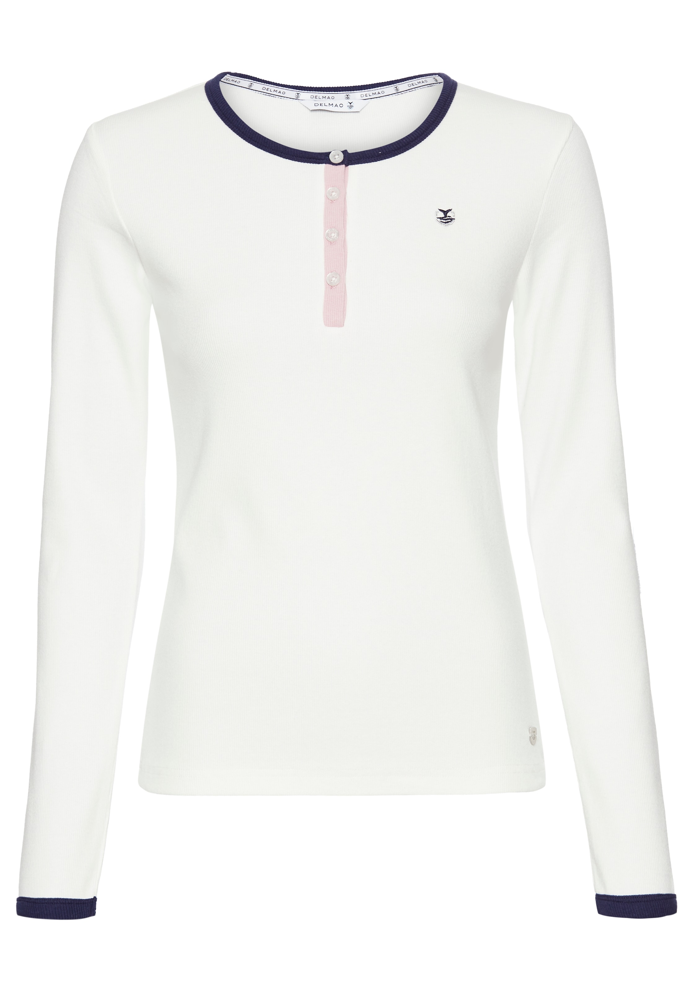 DELMAO Langarmshirt, mit kontrastfarbener Paspel & Knopfleiste - NEUE KOLLEKTION