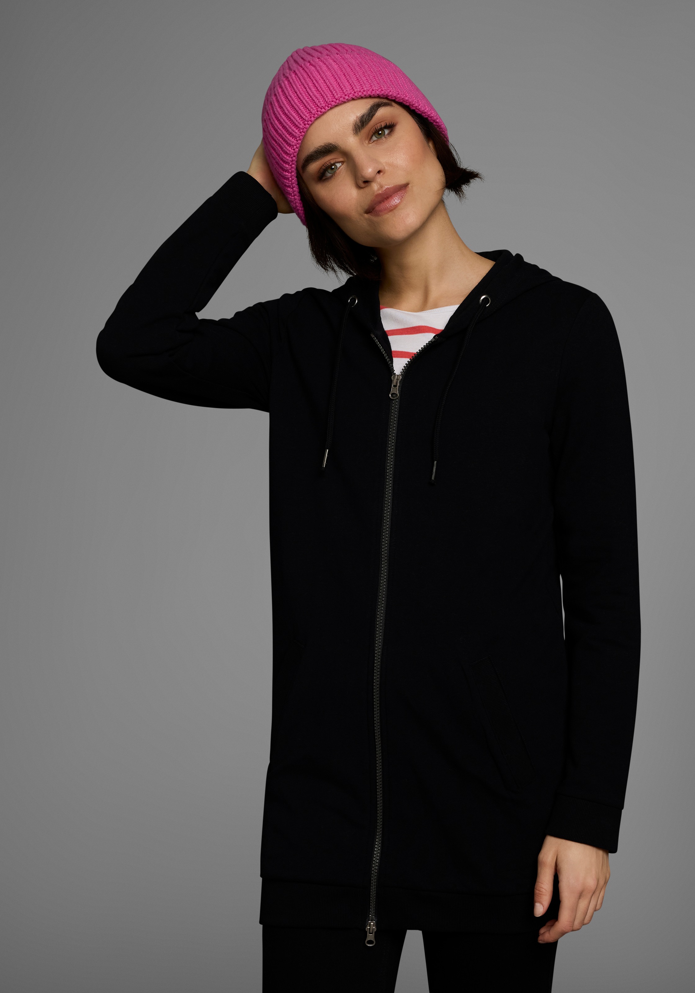 Flashlights Sweatjacke in langer Form mit Zipper günstig online kaufen