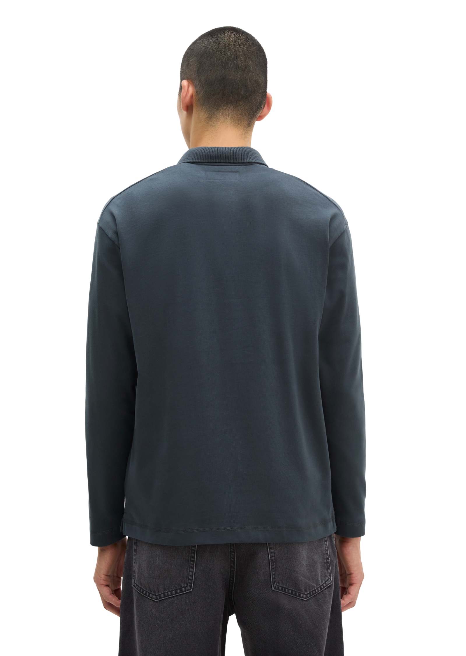 Marc O'Polo Langarm-Poloshirt relaxed aus schwerem Bio-Baumwoll-Jersey